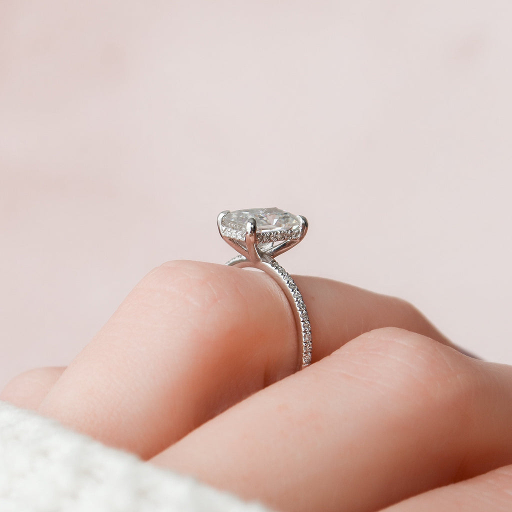 2.0 CT Radiant Moissanite Hidden Halo Pave Setting Engagement Ring