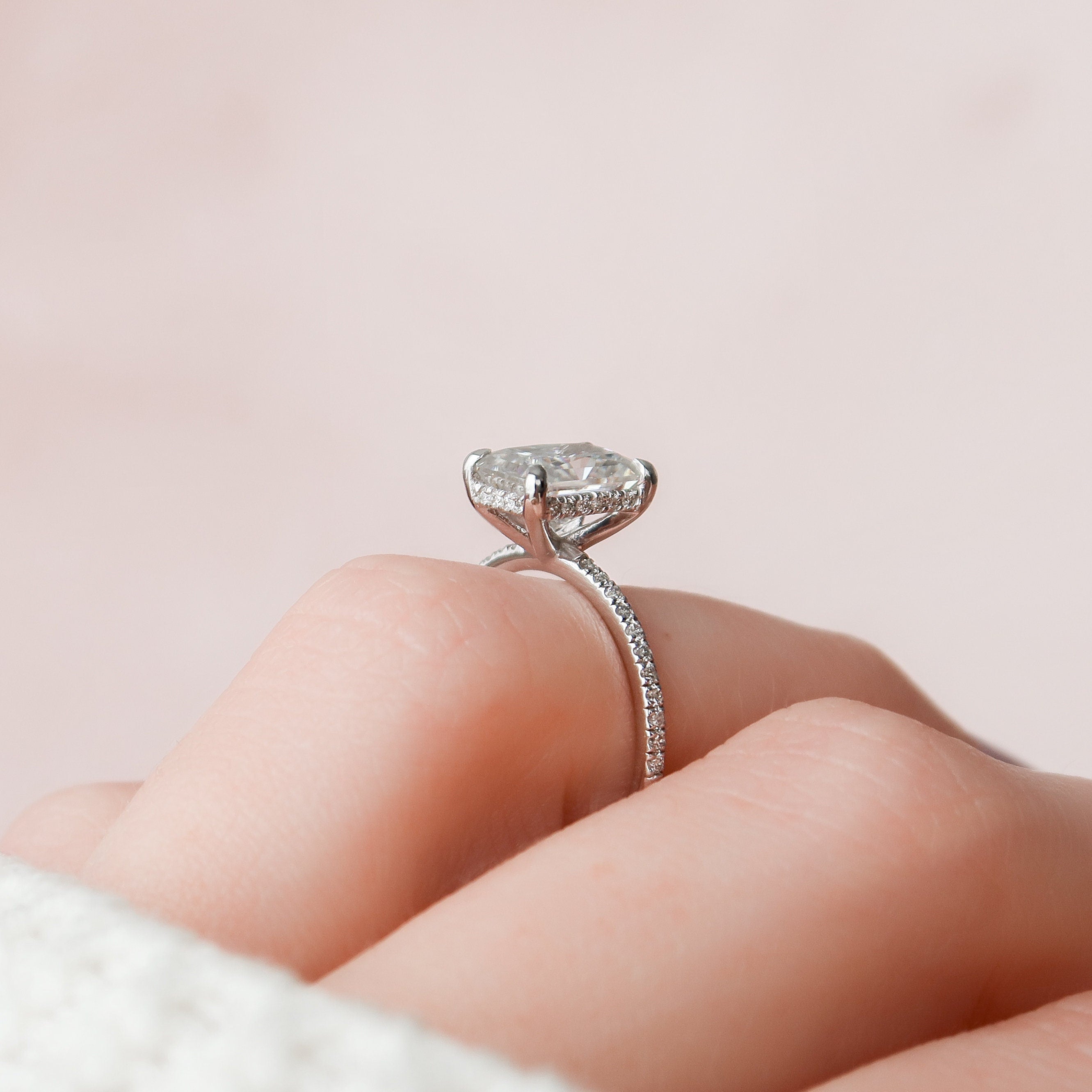 2.0 CT Radiant Moissanite Hidden Halo Pave Setting Engagement Ring
