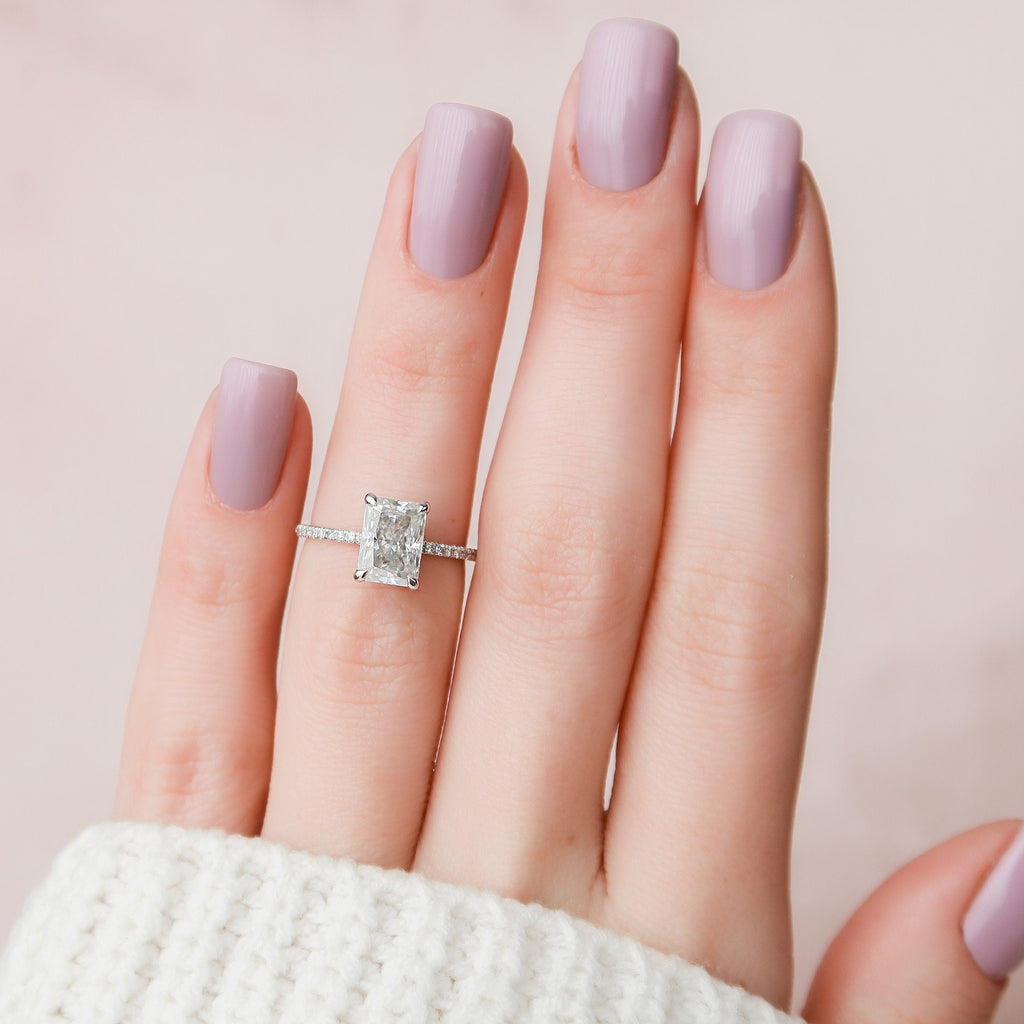 2.0 CT Radiant Moissanite Hidden Halo Pave Setting Engagement Ring
