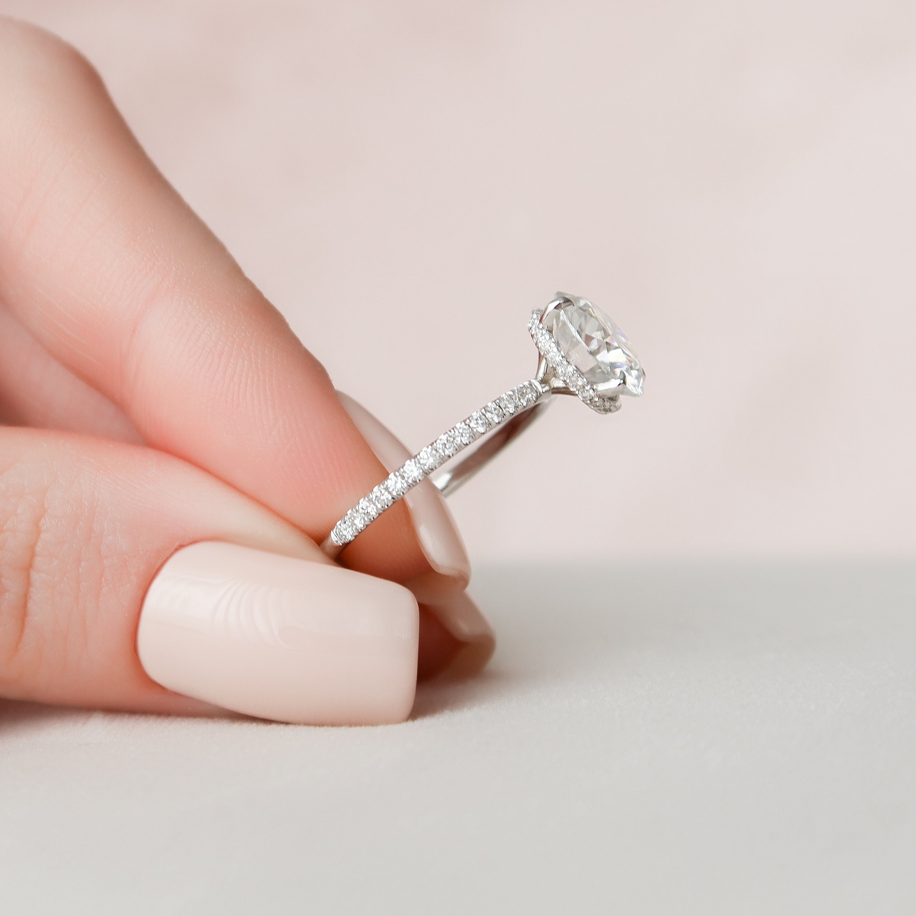 2.50 CT Round Moissanite Hidden Halo Pave Setting Engagement Ring