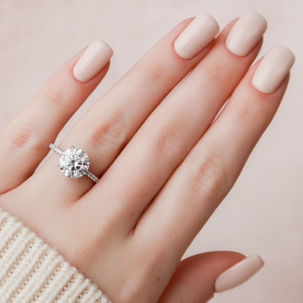 2.50 CT Round Moissanite Hidden Halo Pave Setting Engagement Ring
