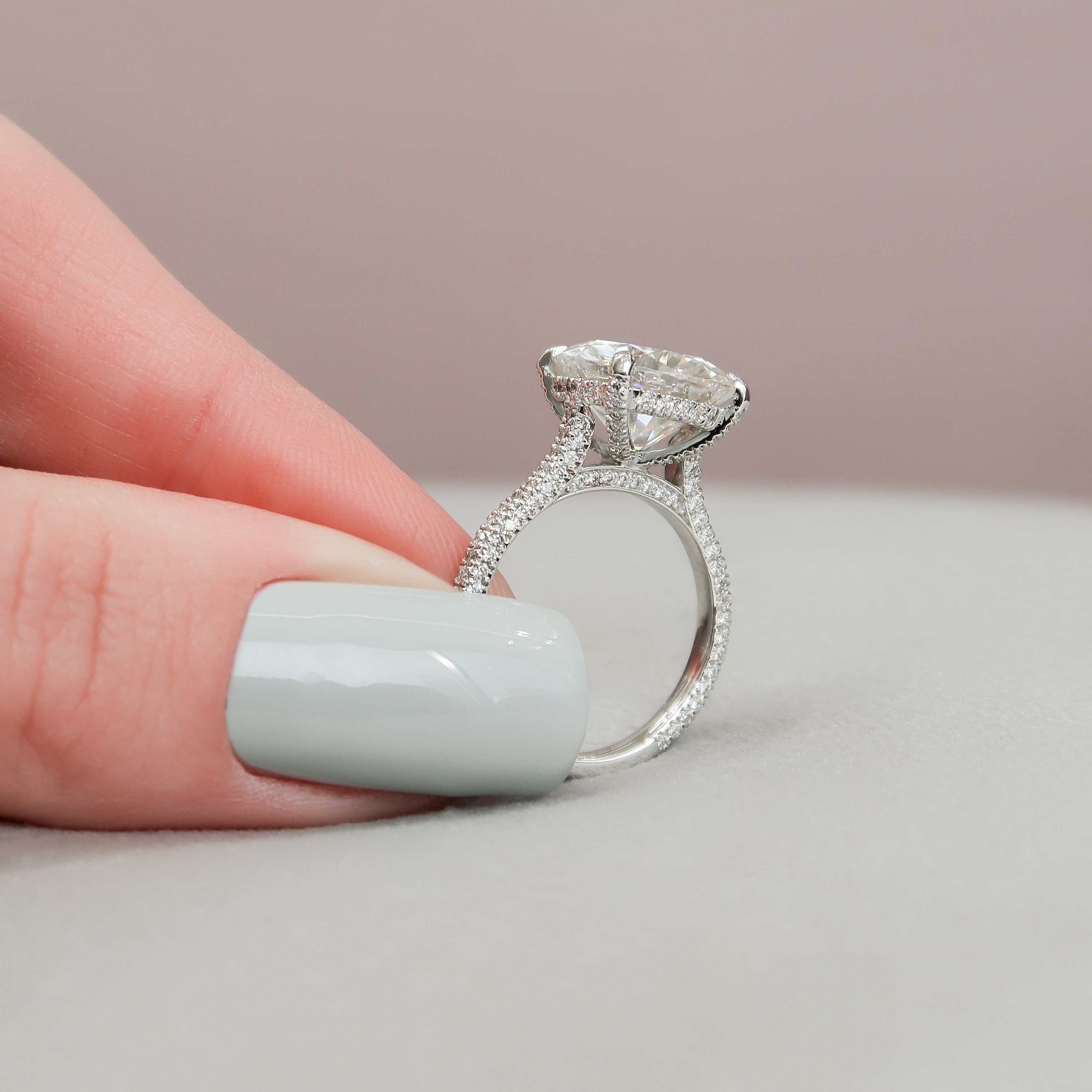 5.0 CT Round Moissanite Hidden Halo Triple Pave Setting Engagement Ring