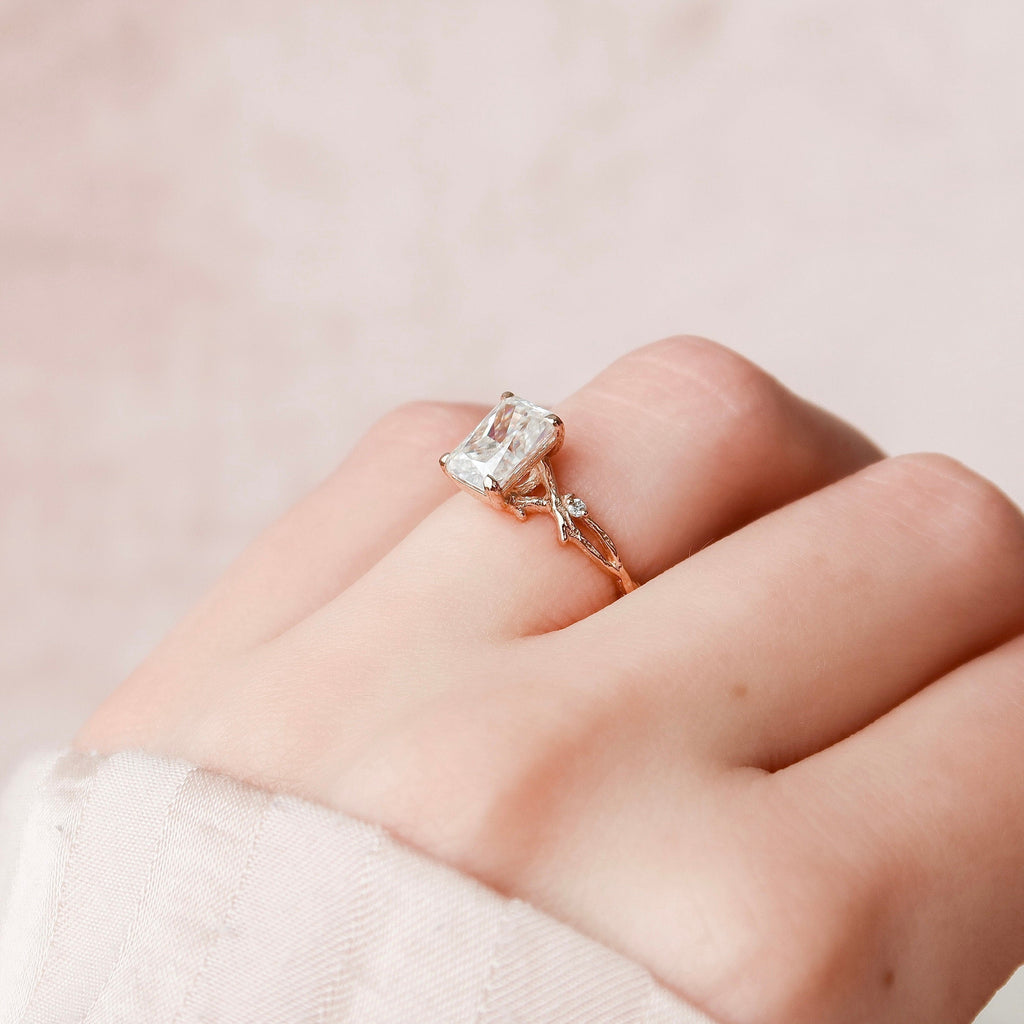 2.0 CT Radiant Cut Moissanite Nature Inspired Engagement  Ring