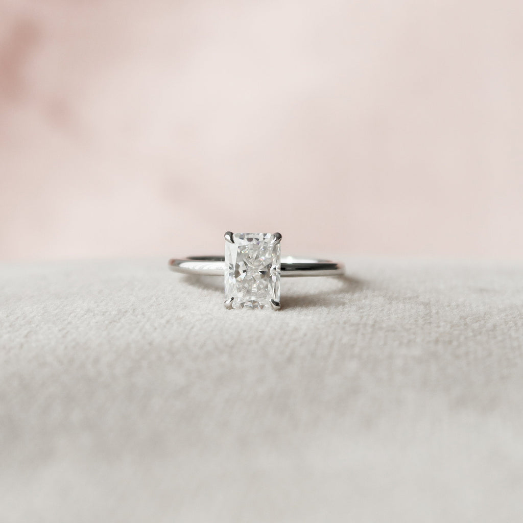 1.50 CT Radiant Cut Moissanite Hidden Halo Engagement Ring