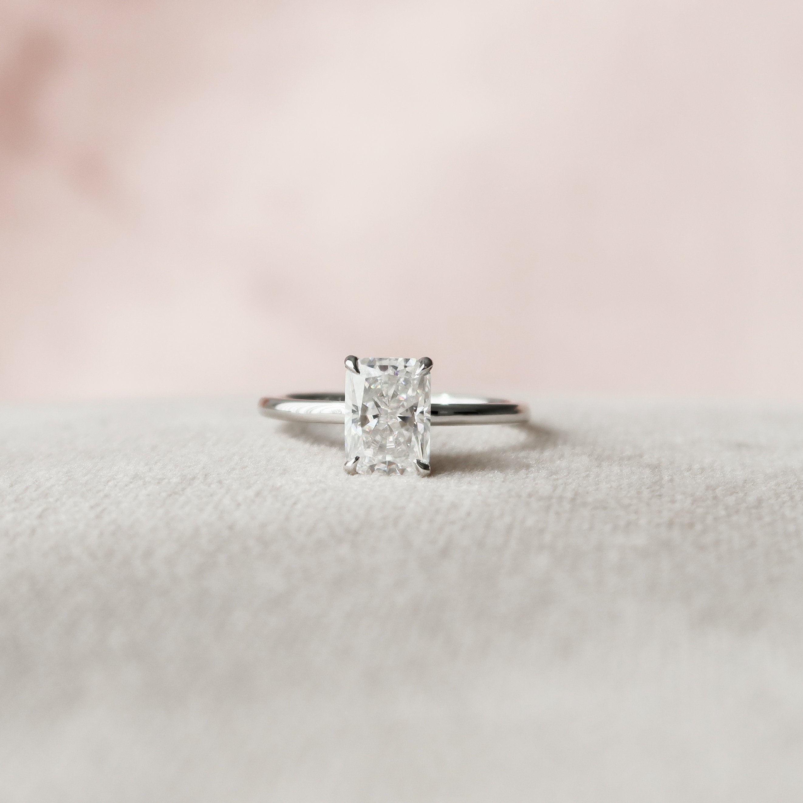 1.50 CT Radiant Cut Moissanite Hidden Halo Engagement Ring