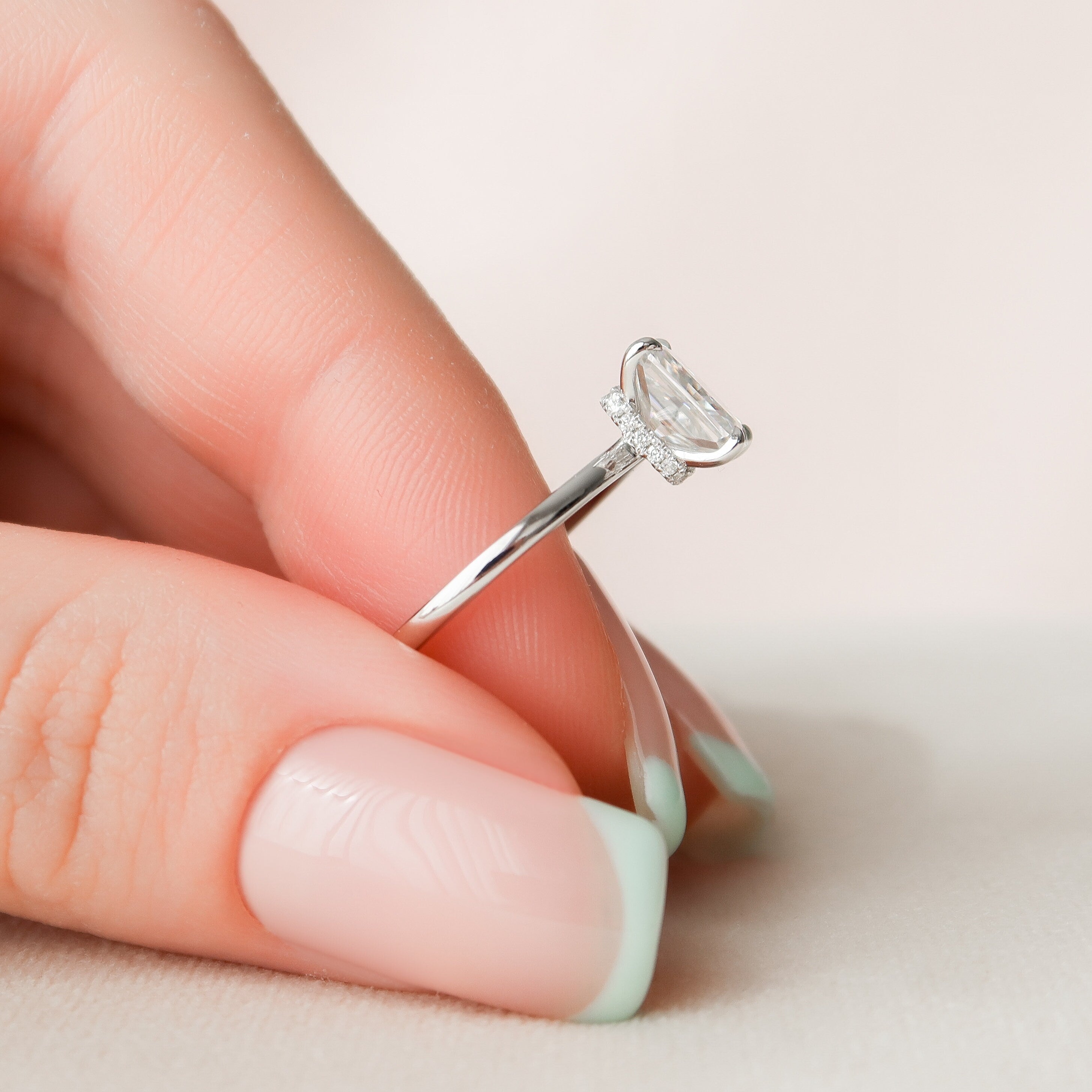 1.50 CT Radiant Cut Moissanite Hidden Halo Engagement Ring