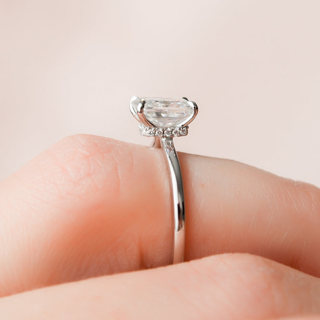 1.50 CT Radiant Cut Moissanite Hidden Halo Engagement Ring