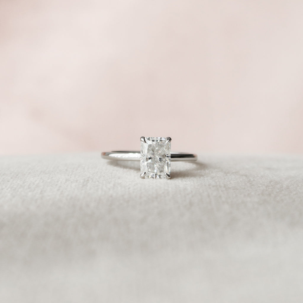 1.50 CT Radiant Cut Moissanite Hidden Halo Engagement Ring