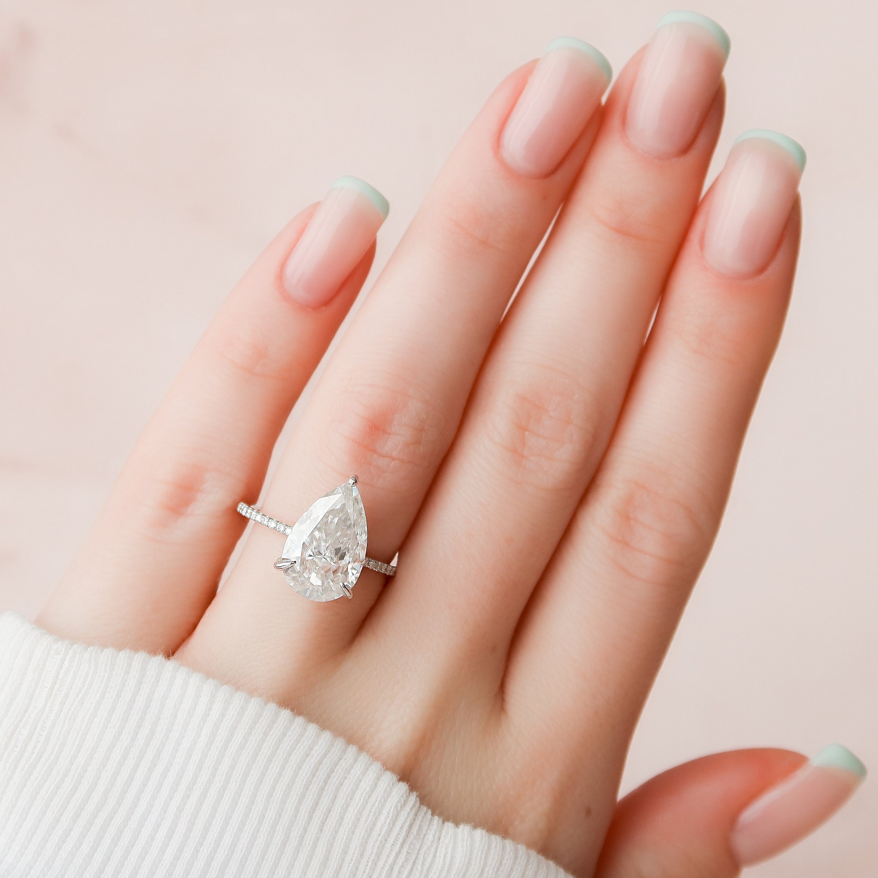 4.50 CT Pear Moissanite Pave Setting Engagement Ring