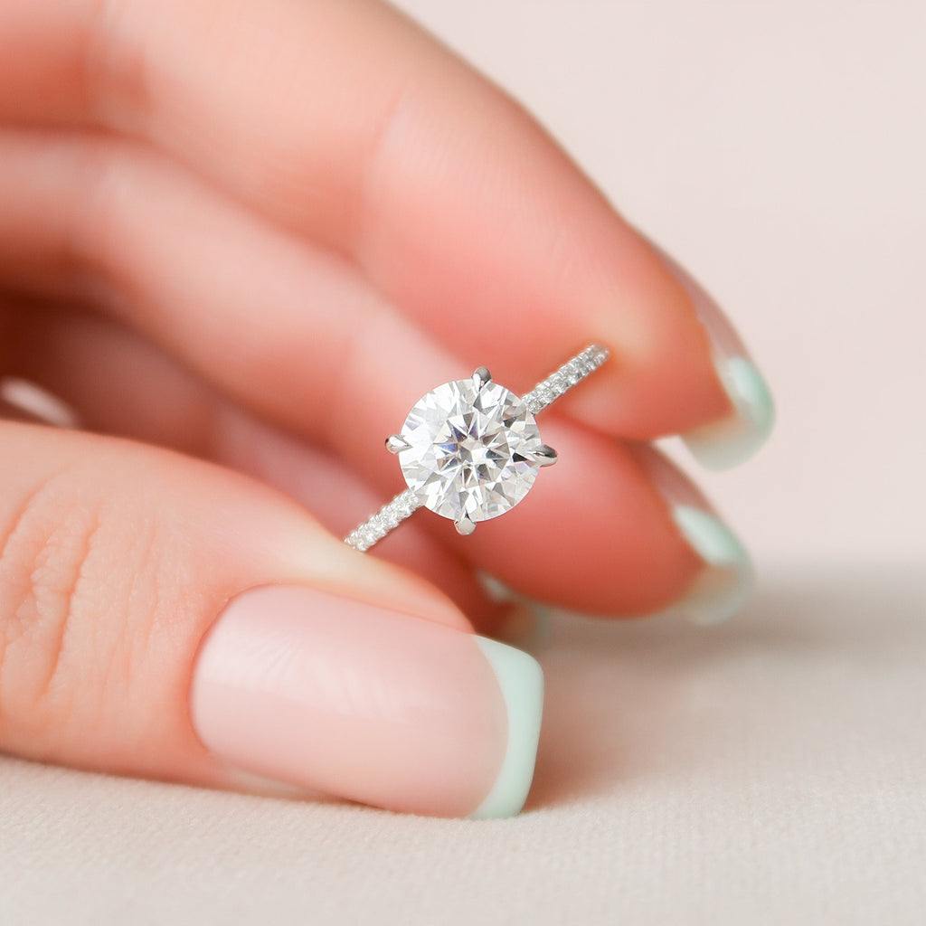 2.0 CT Round Moissanite Pave Setting Engagement Ring