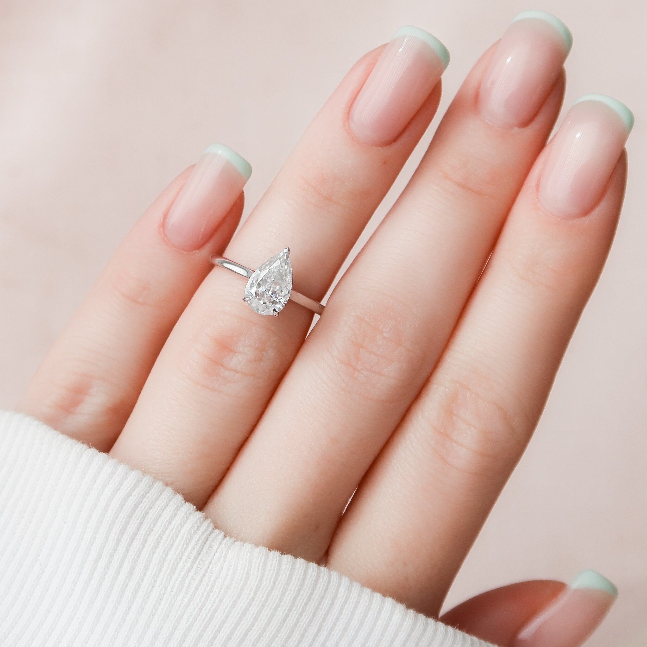 1.50 CT Pear Cut Moissanite Hidden Halo Engagement Ring