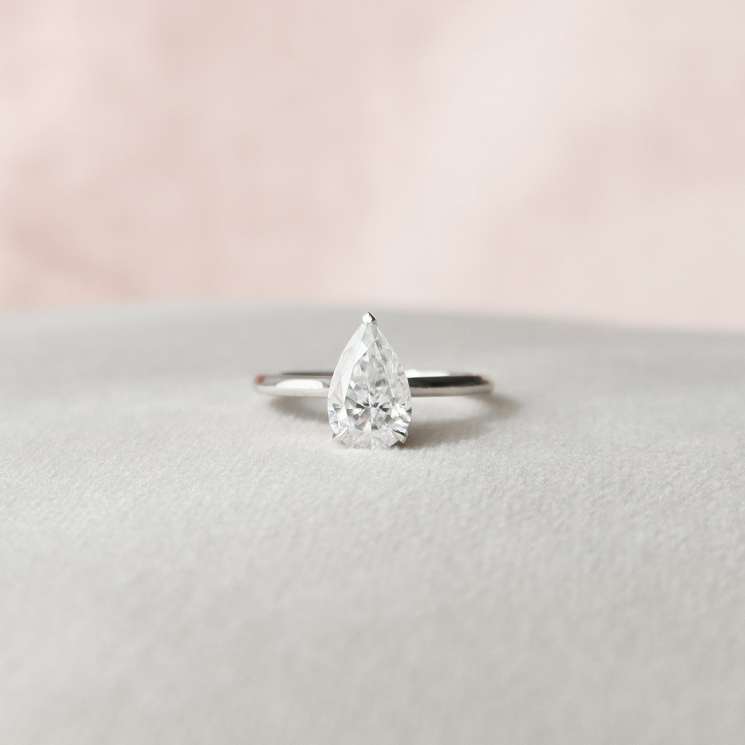 1.50 CT Pear Cut Moissanite Hidden Halo Engagement Ring