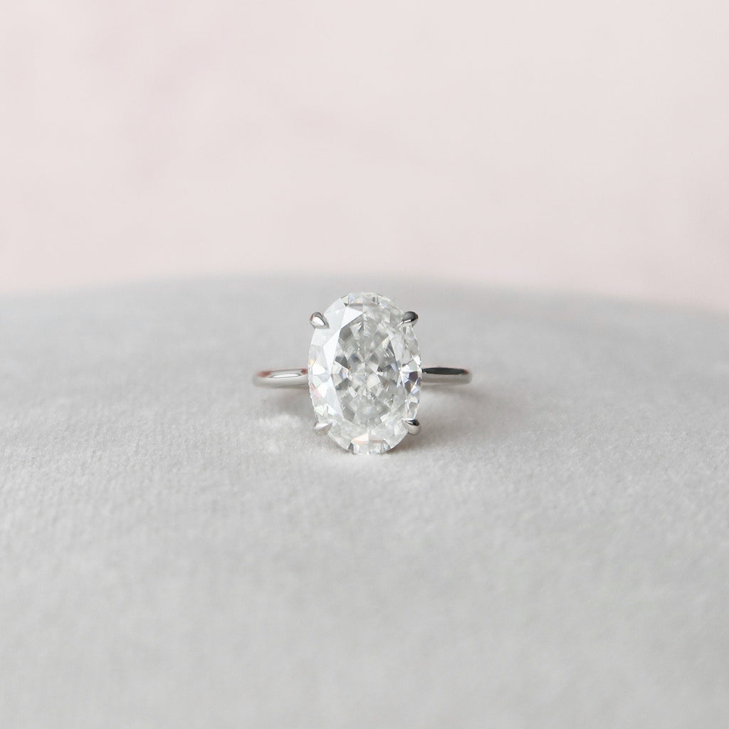 5.0 CT Oval Moissanite Solitaire Hidden Halo Setting Engagement Ring