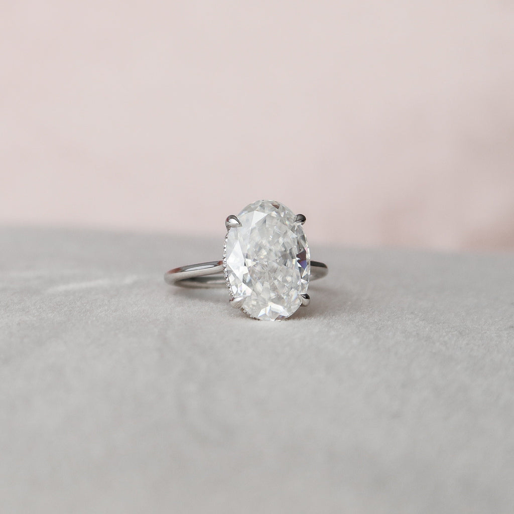 5.0 CT Oval Moissanite Solitaire Hidden Halo Setting Engagement Ring