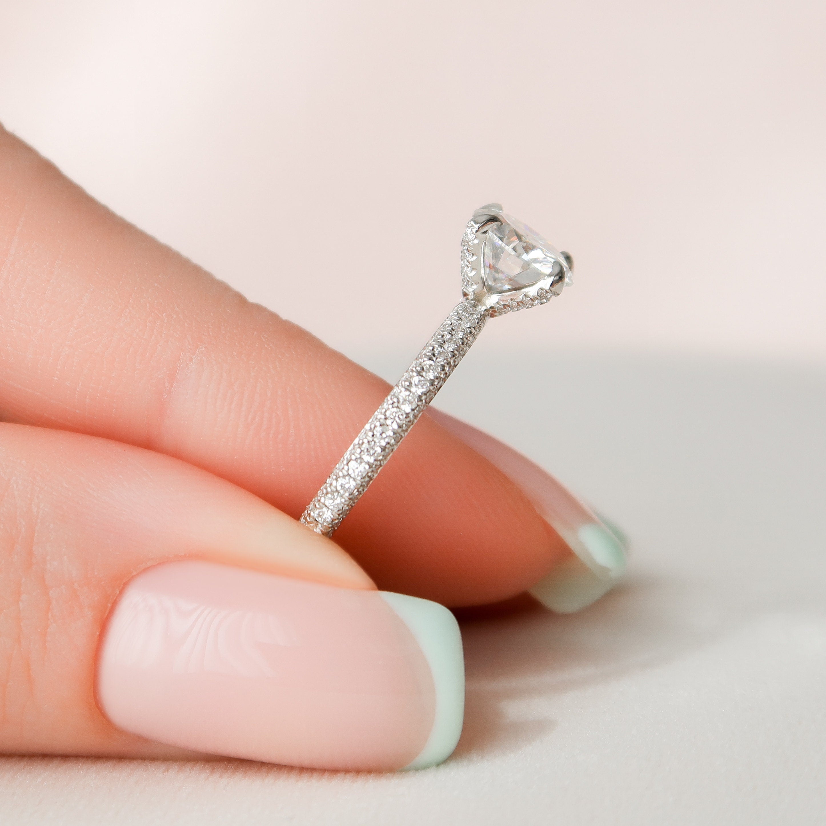 1.50 CT Round Cut Moissanite Pave Setting Engagement Ring