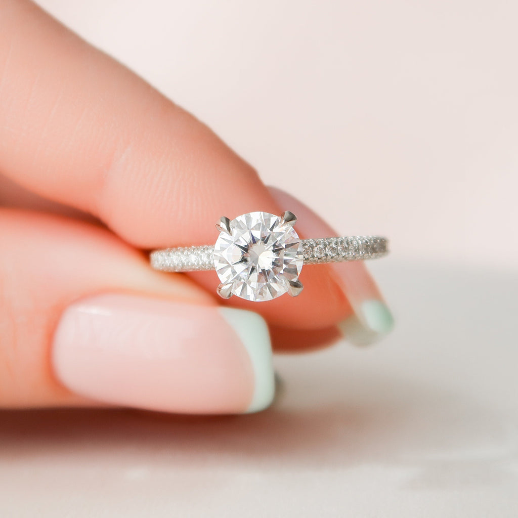 1.50 CT Round Cut Moissanite Pave Setting Engagement Ring