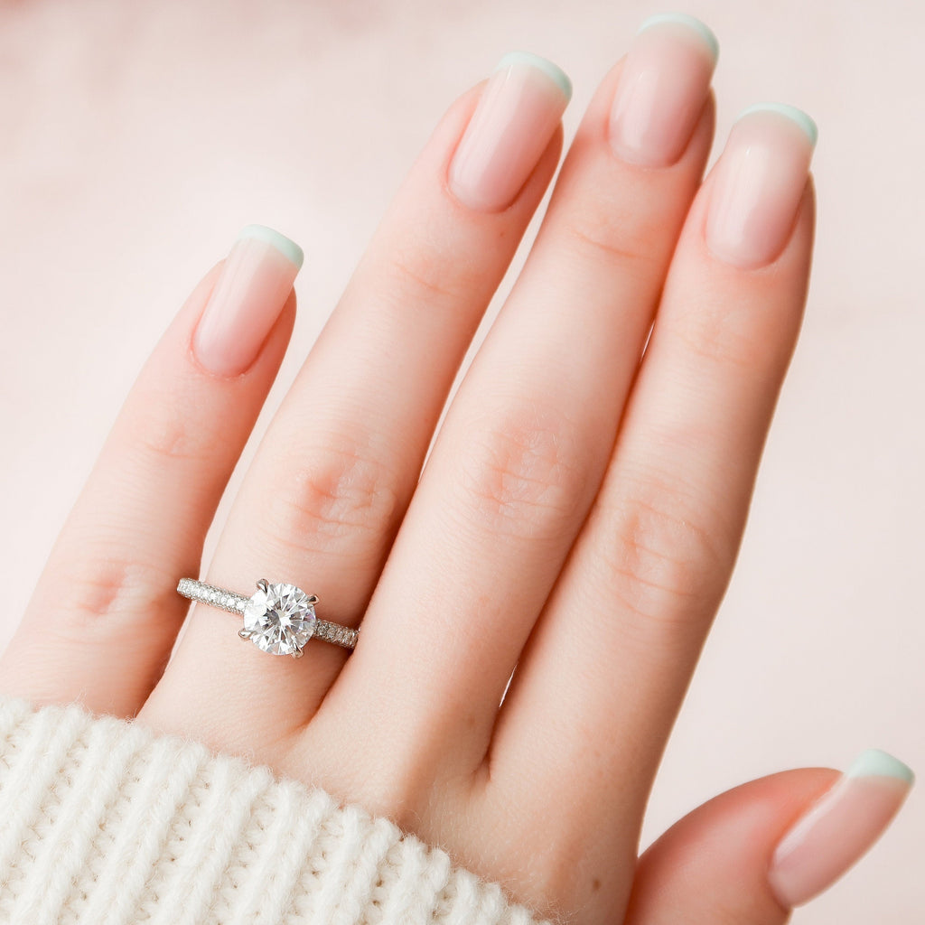 1.50 CT Round Cut Moissanite Pave Setting Engagement Ring