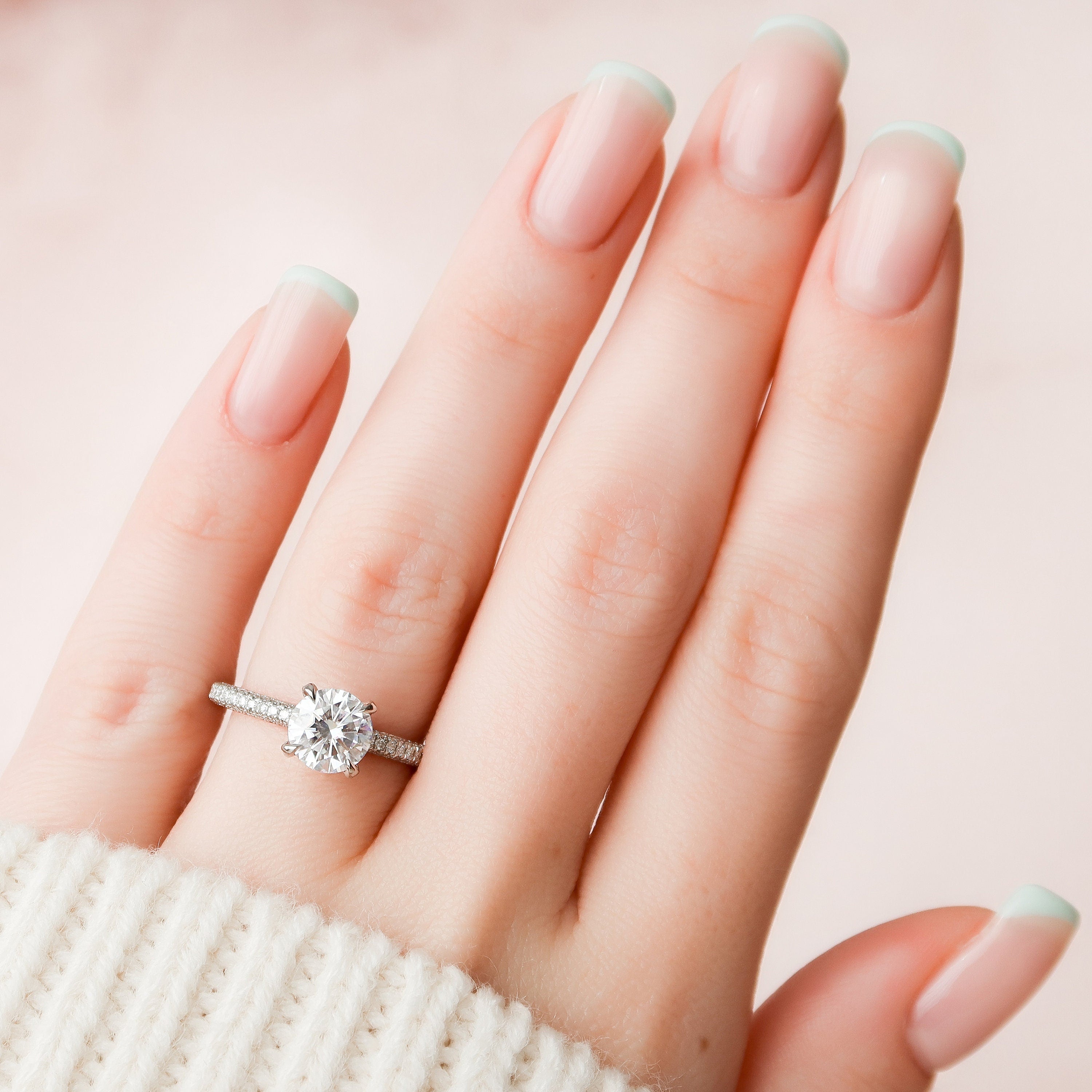 1.50 CT Round Cut Moissanite Pave Setting Engagement Ring