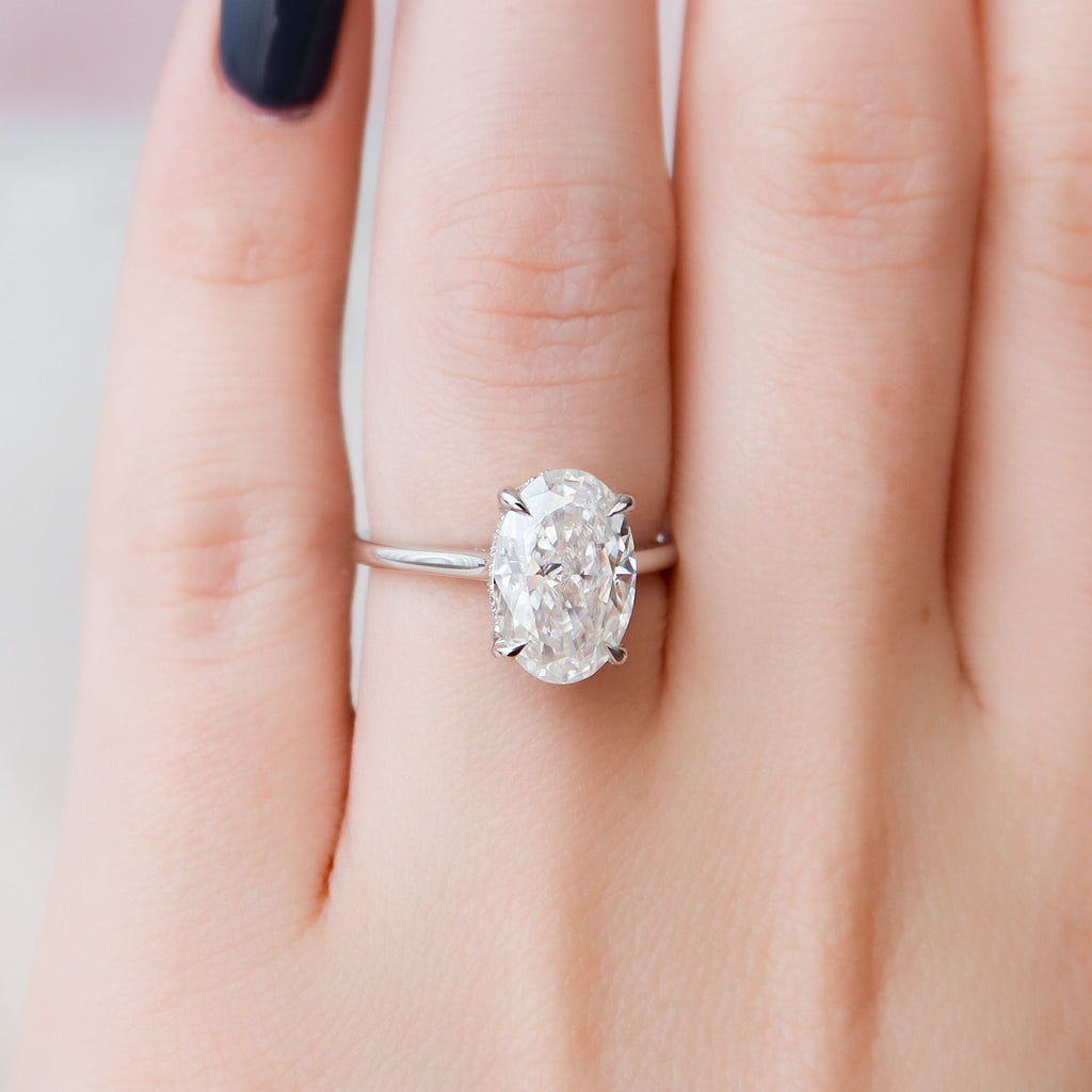 3.50 CT Oval Cut Hidden Halo Moissanite Engagement Ring