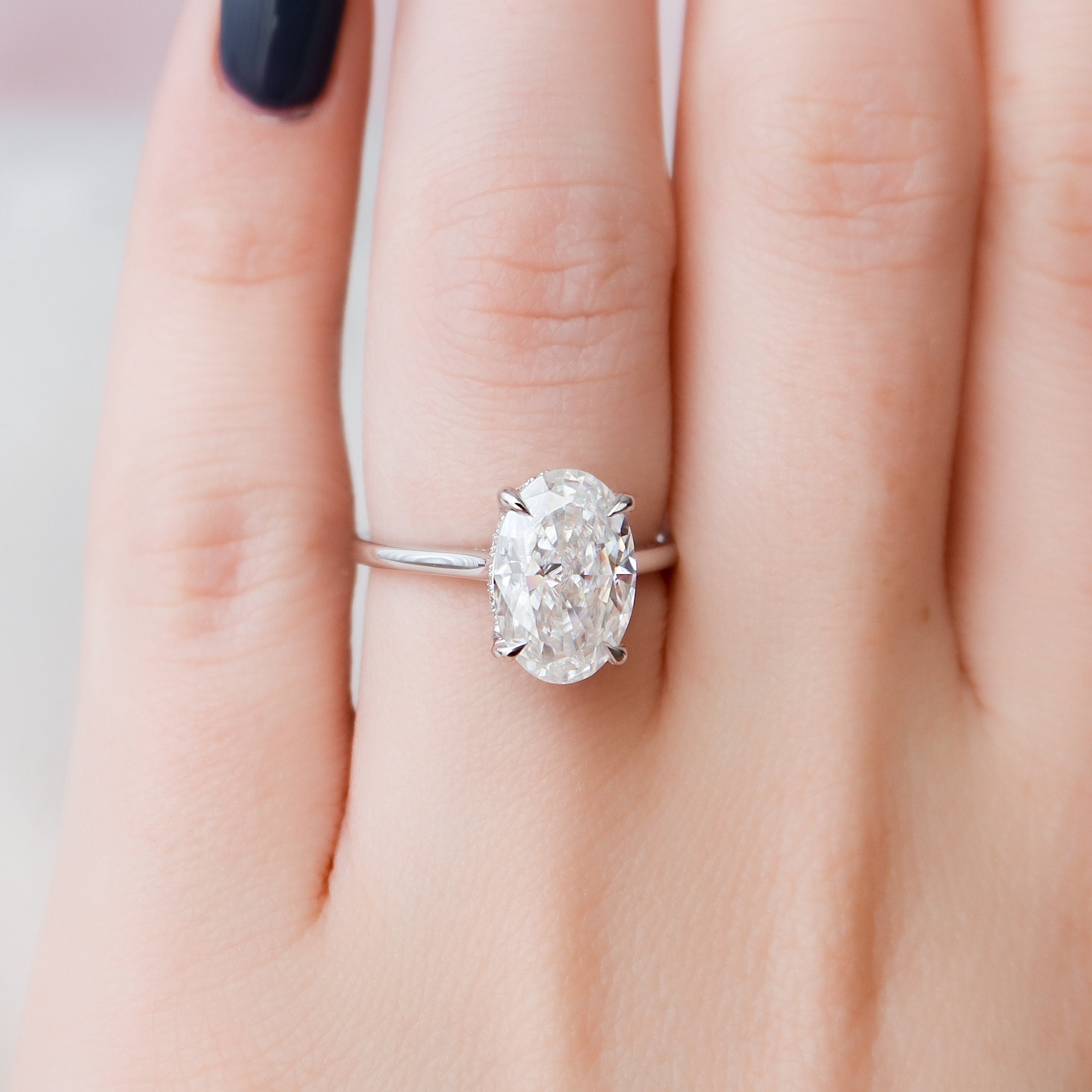 3.50 CT Oval Cut Hidden Halo Moissanite Engagement Ring