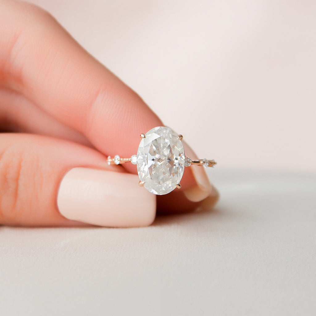 4.50 CT Oval Moissanite Dainty Style Engagement Ring