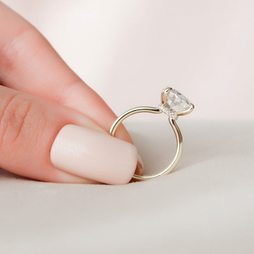 4.0 CT Oval Moissanite Hidden Halo Setting Engagement Ring