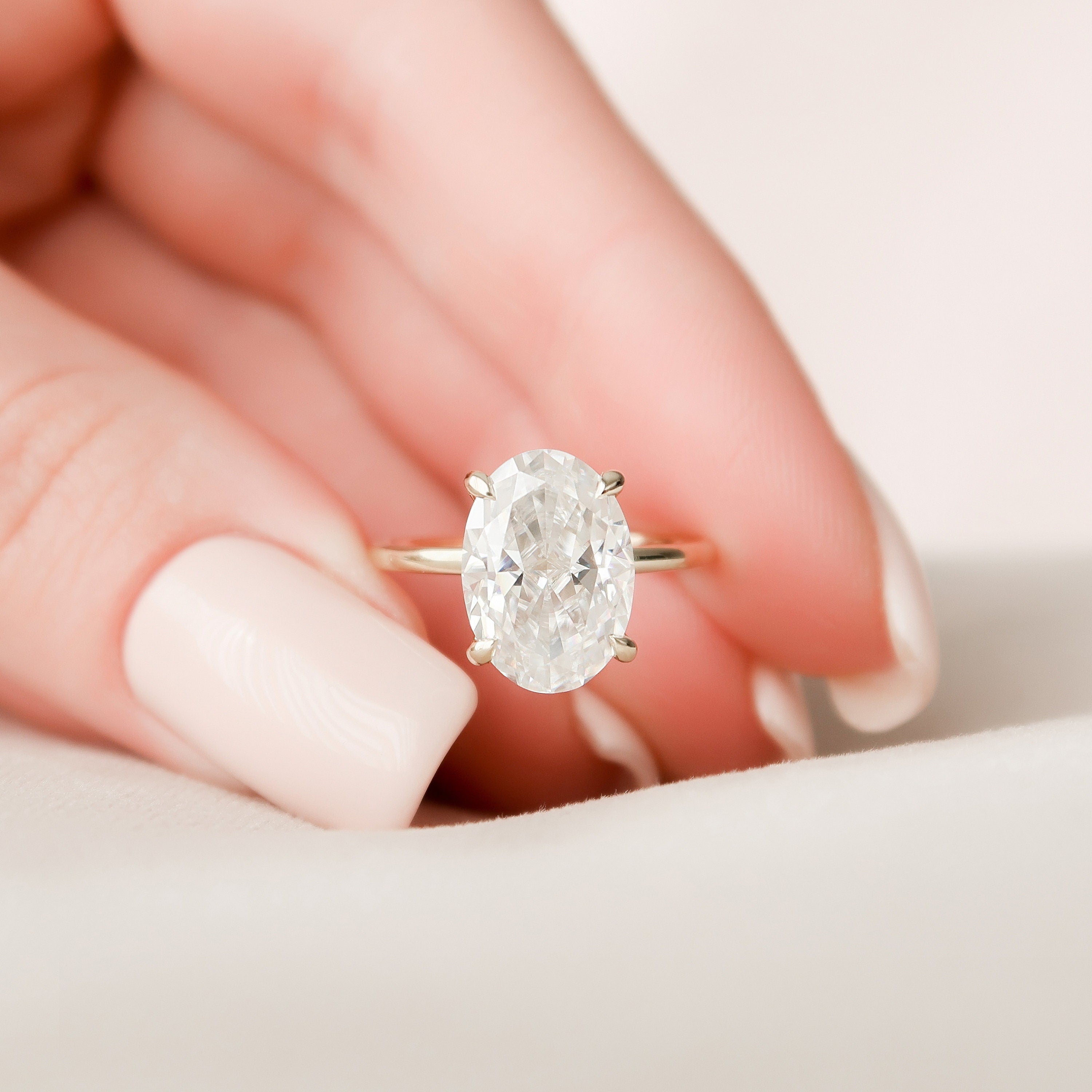 4.0 CT Oval Moissanite Hidden Halo Setting Engagement Ring