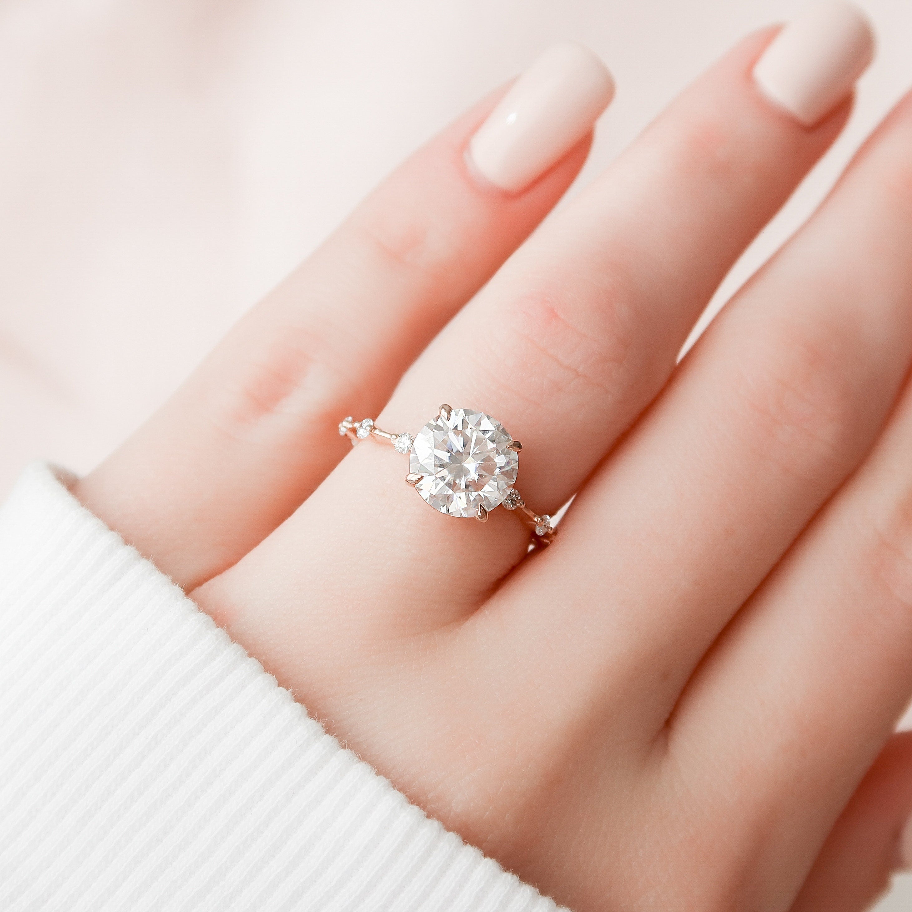 2.50 CT Round Moissanite Dainty Style Engagement Ring