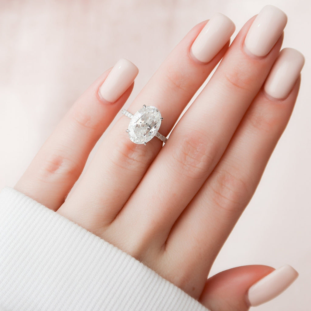 5.0 CT Oval Moissanite Hidden Halo Pave Setting Engagement Ring