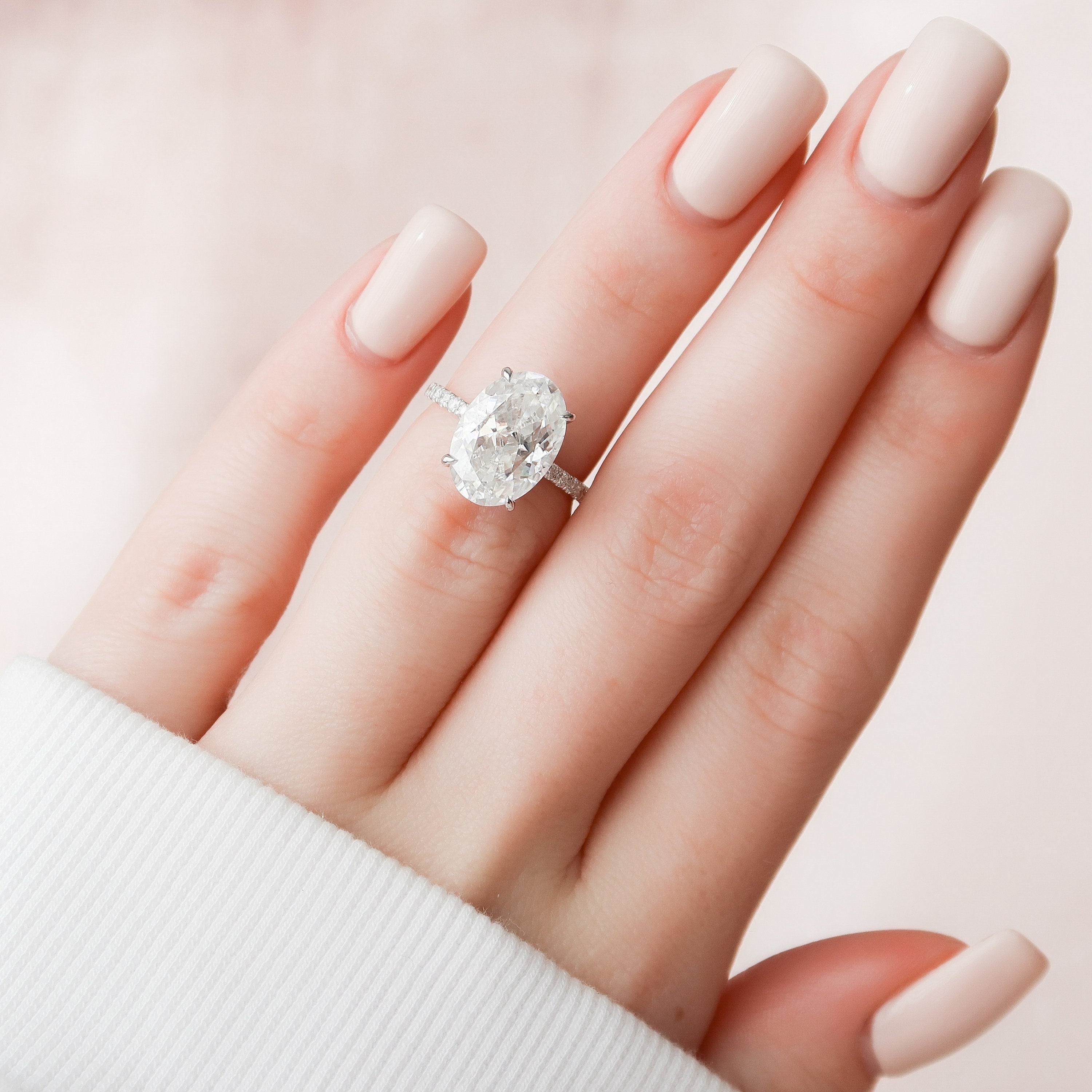 5.0 CT Oval Moissanite Hidden Halo Pave Setting Engagement Ring