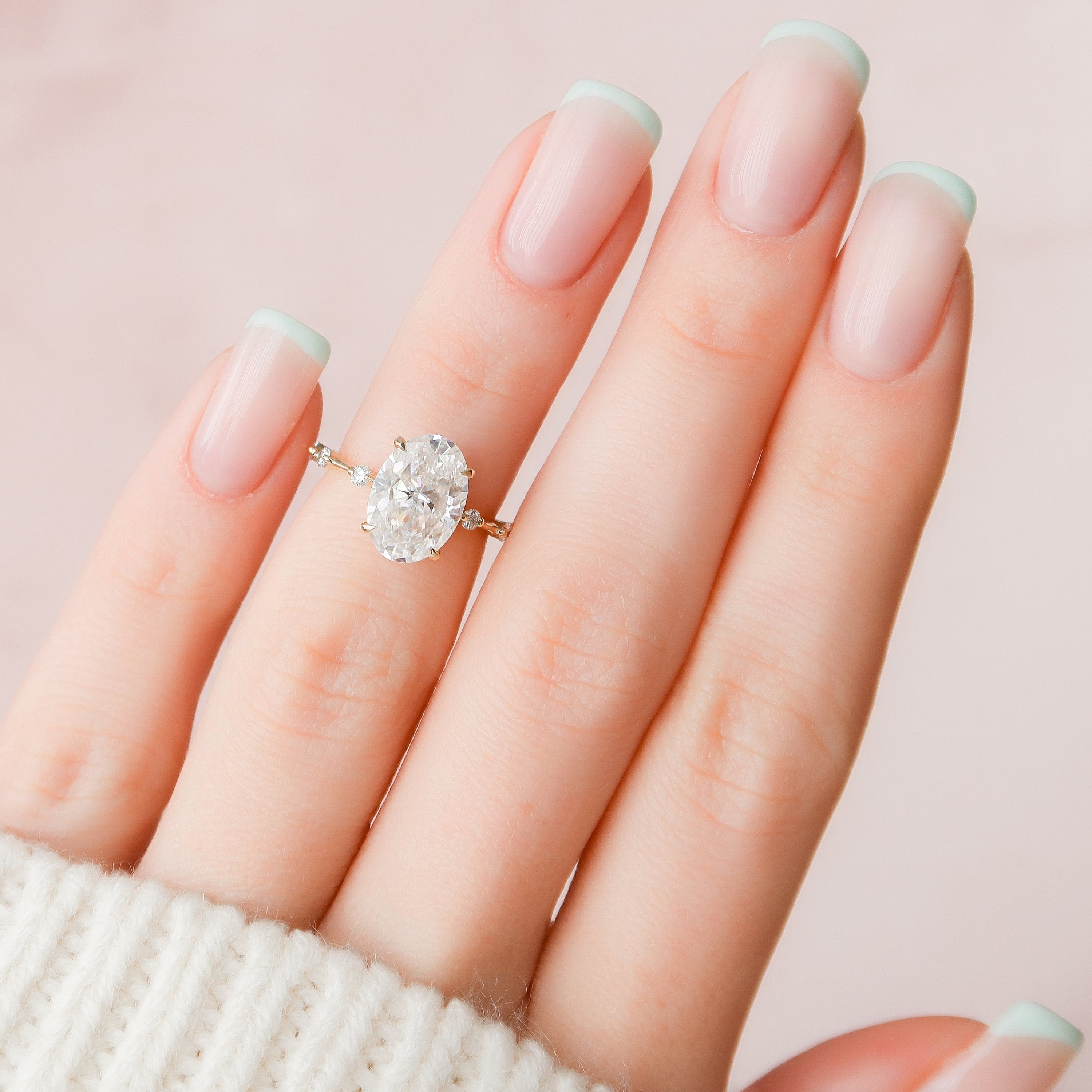 3.0 CT Oval Moissanite Dainty Style Engagement Ring