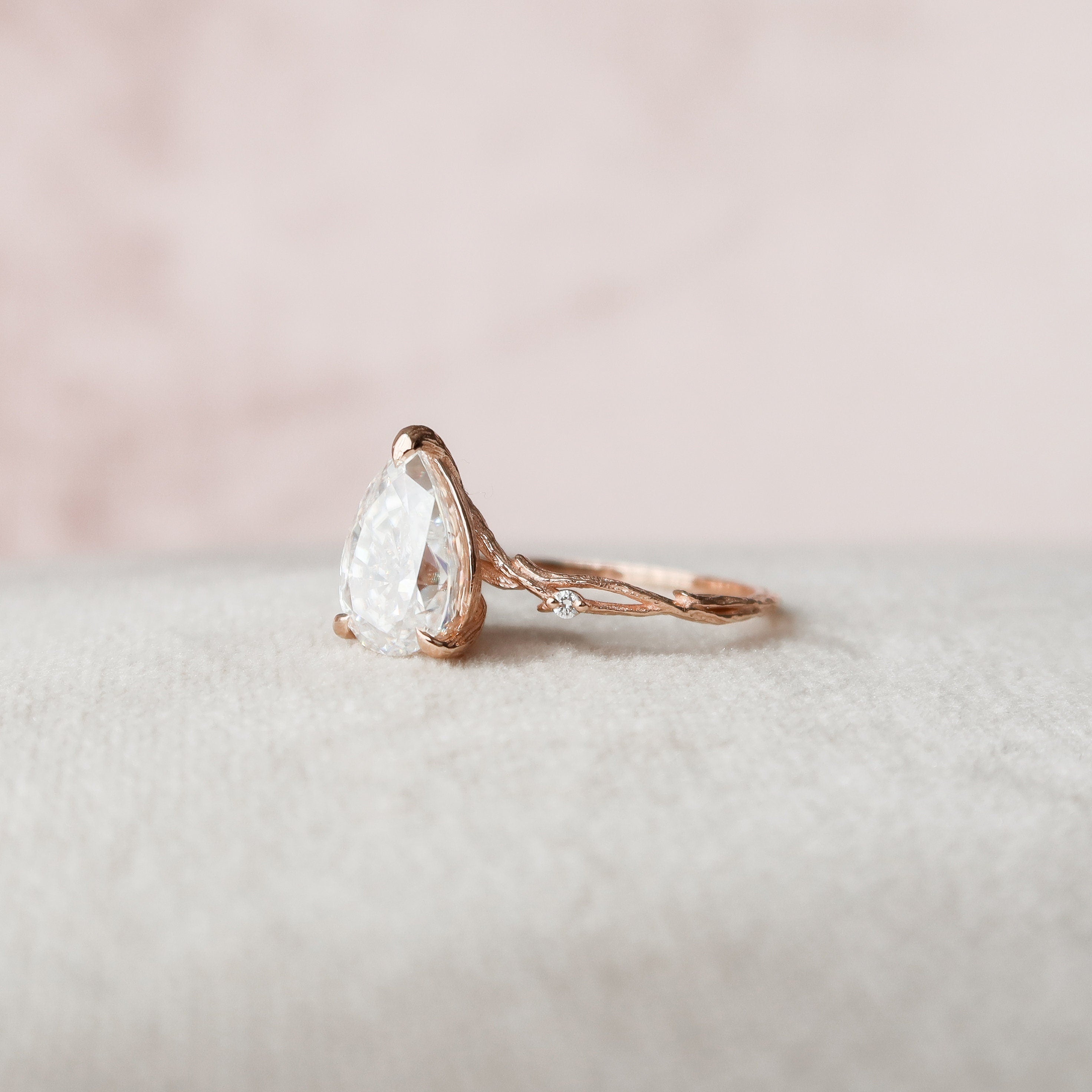 2.0 CT Pear Moissanite Nature Inspired Twig Style Engagement Ring
