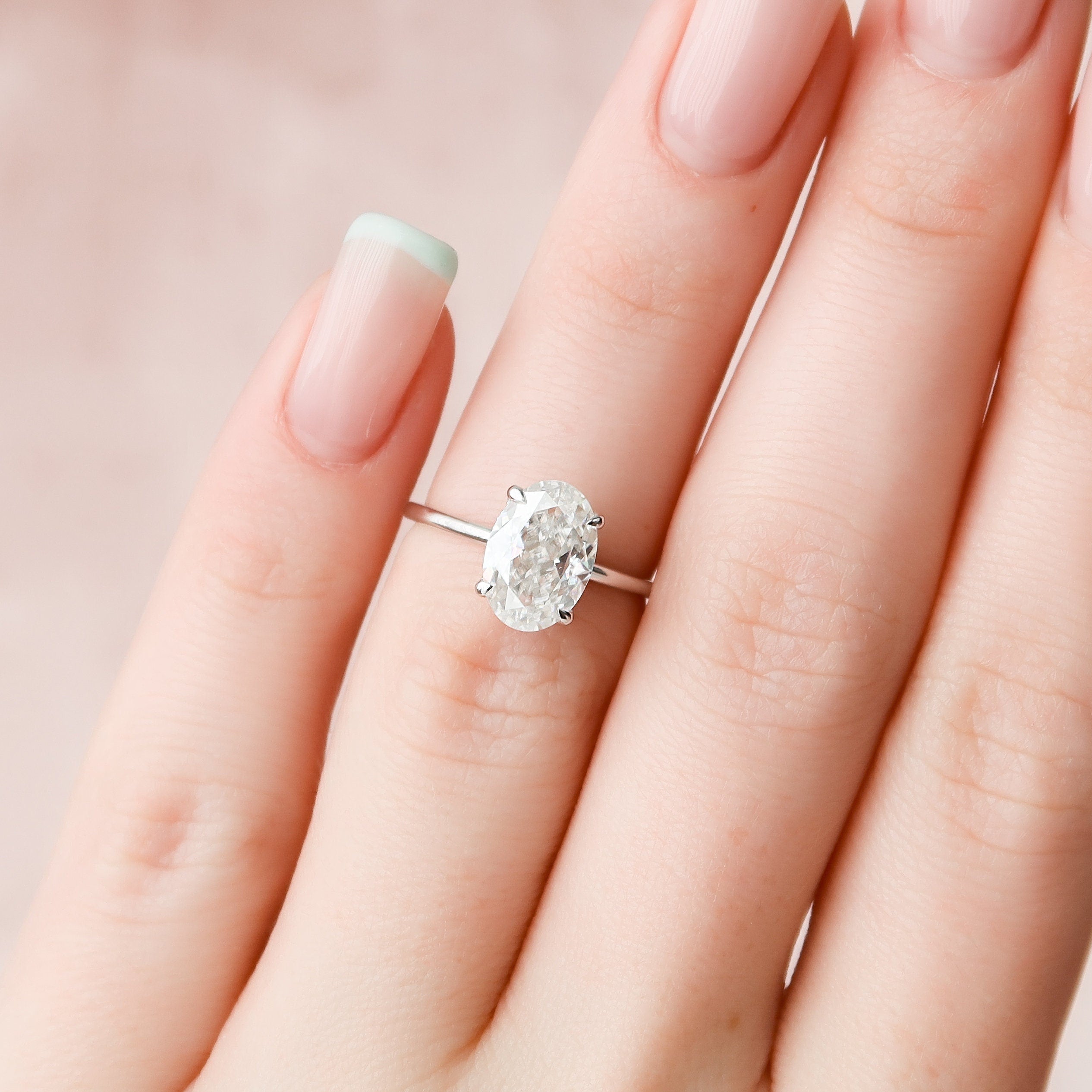 2.0 CT Oval Cut Moissanite Hidden Halo Engagement Ring