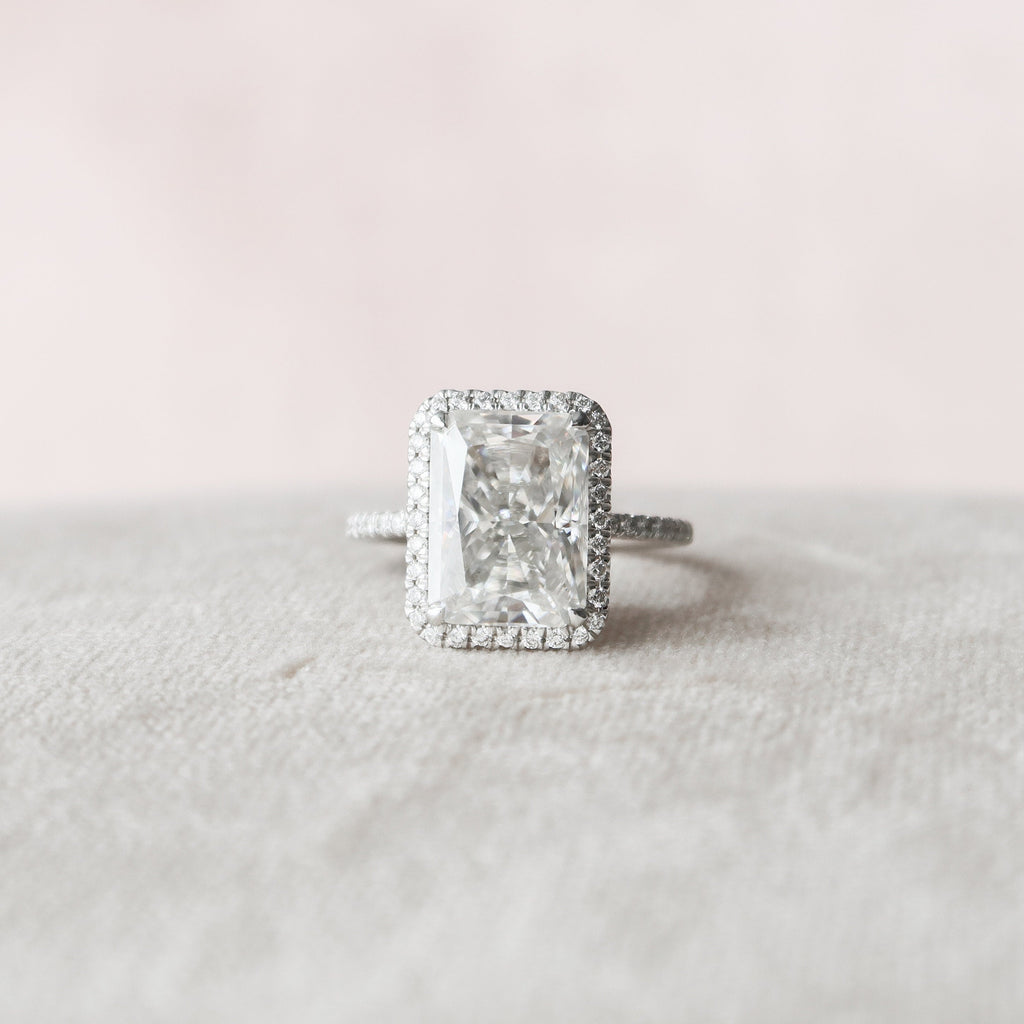 5.0 CT Radiant Cut Halo Moissanite Engagement Ring