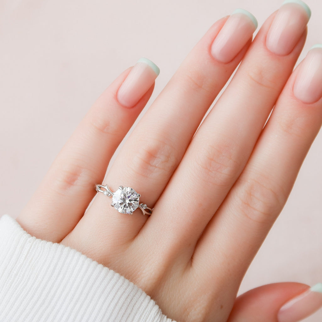 2.0 CT Round Cut Moissanite Nature Inspired Engagement Ring