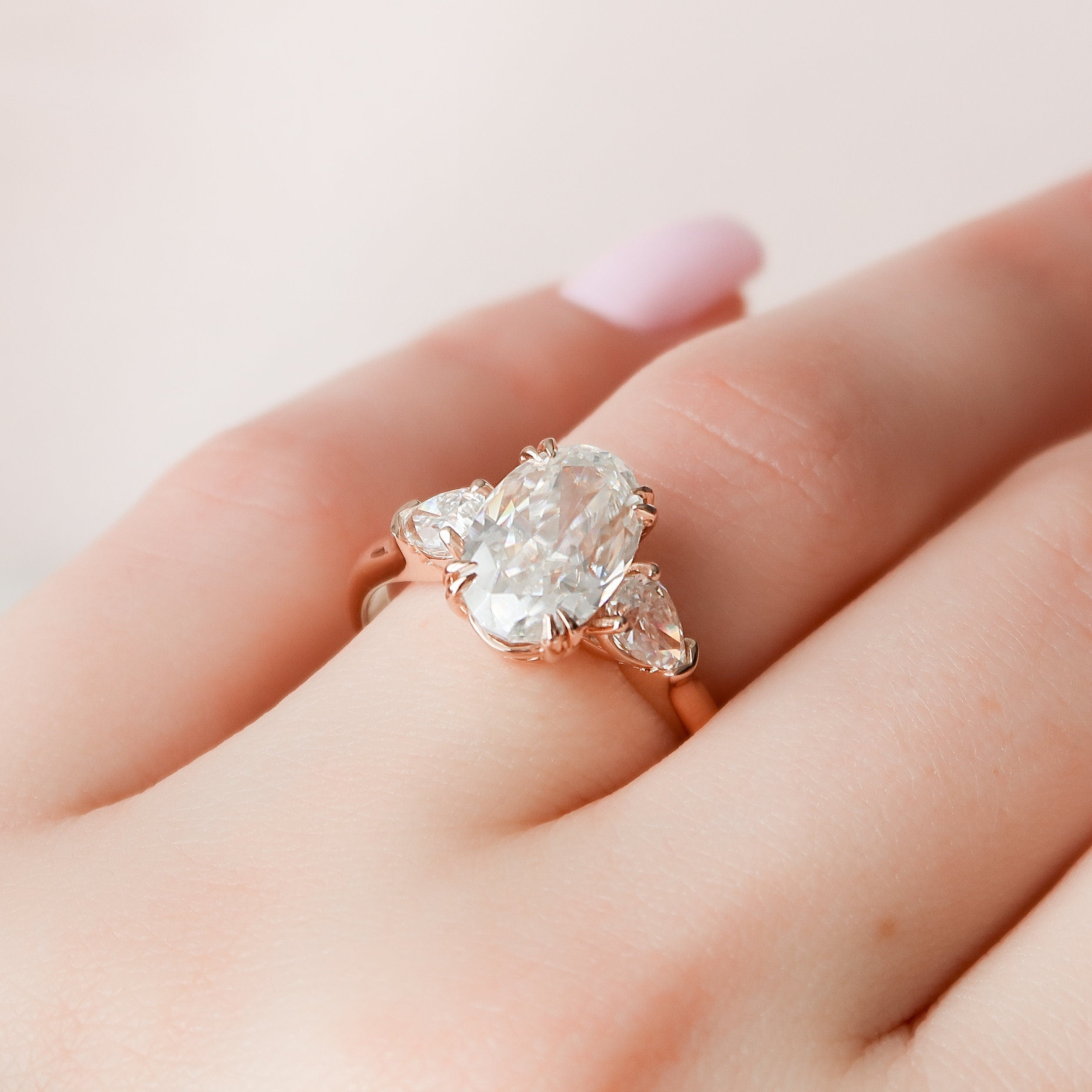 3.5 CT Oval Cut Moissanite Three Stones Engagement Ring