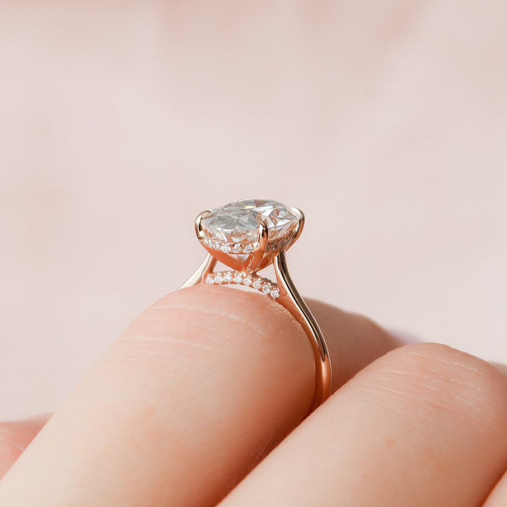 3.50 CT Oval Cut Hidden Halo Moissanite Engagement Ring