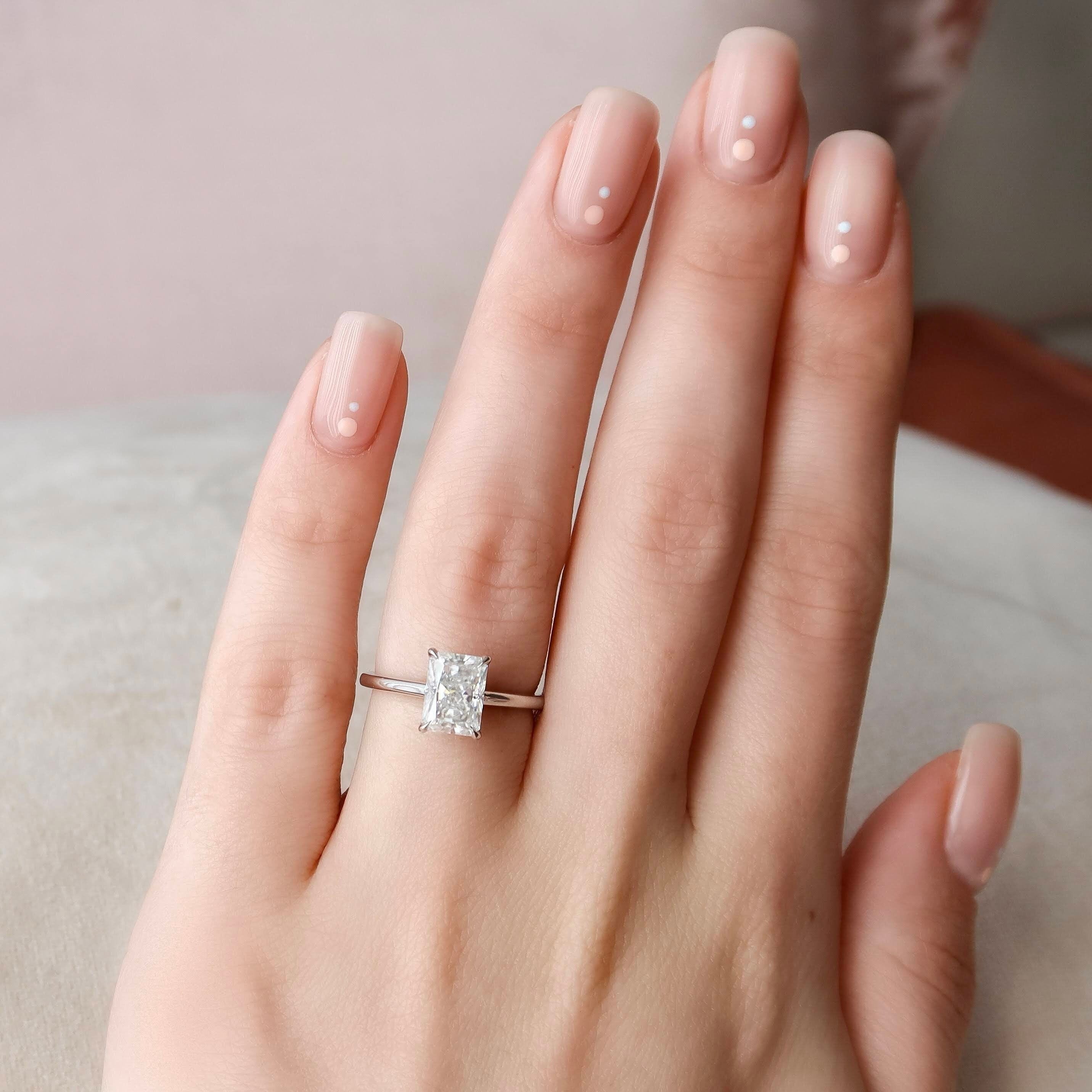 2.0 CT Radiant Moissanite Solitaire Engagement Ring With Hidden Halo Setting