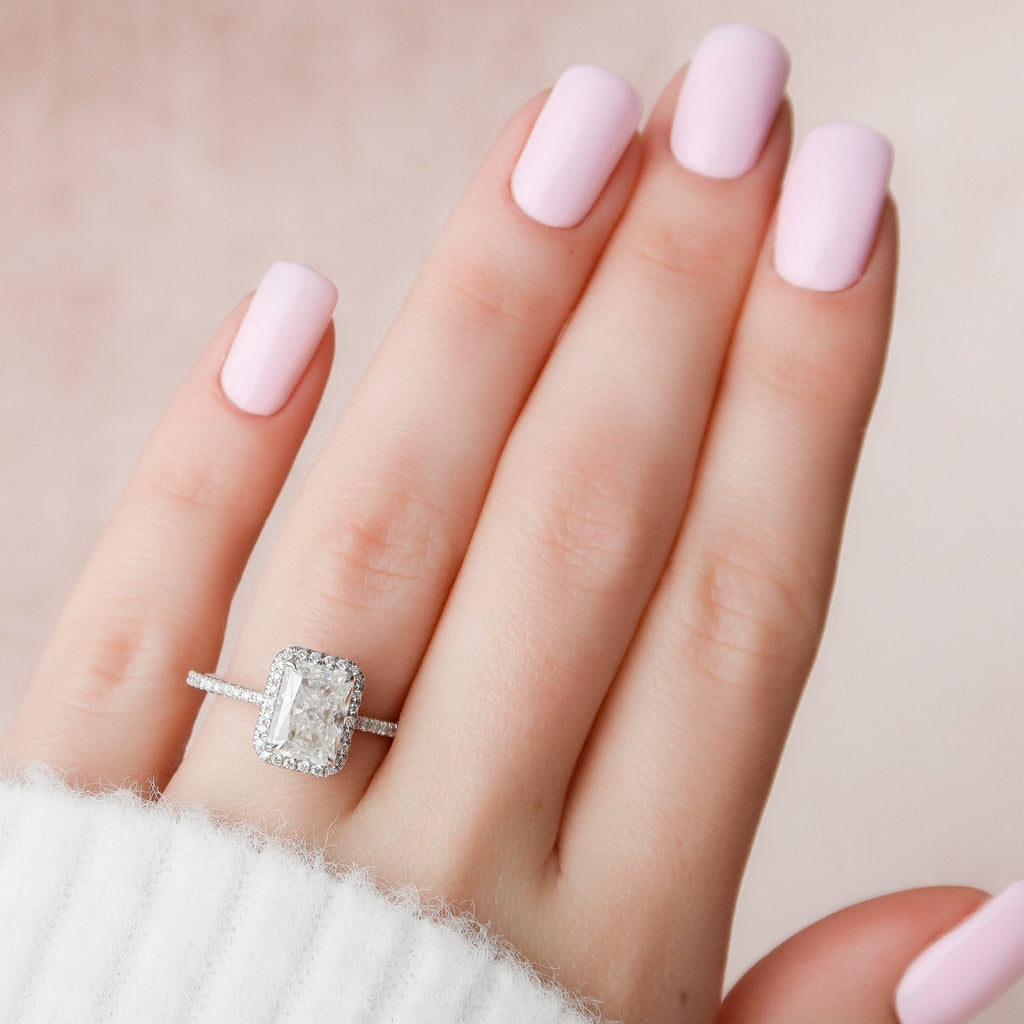 5.0 CT Radiant Cut Halo Moissanite Engagement Ring