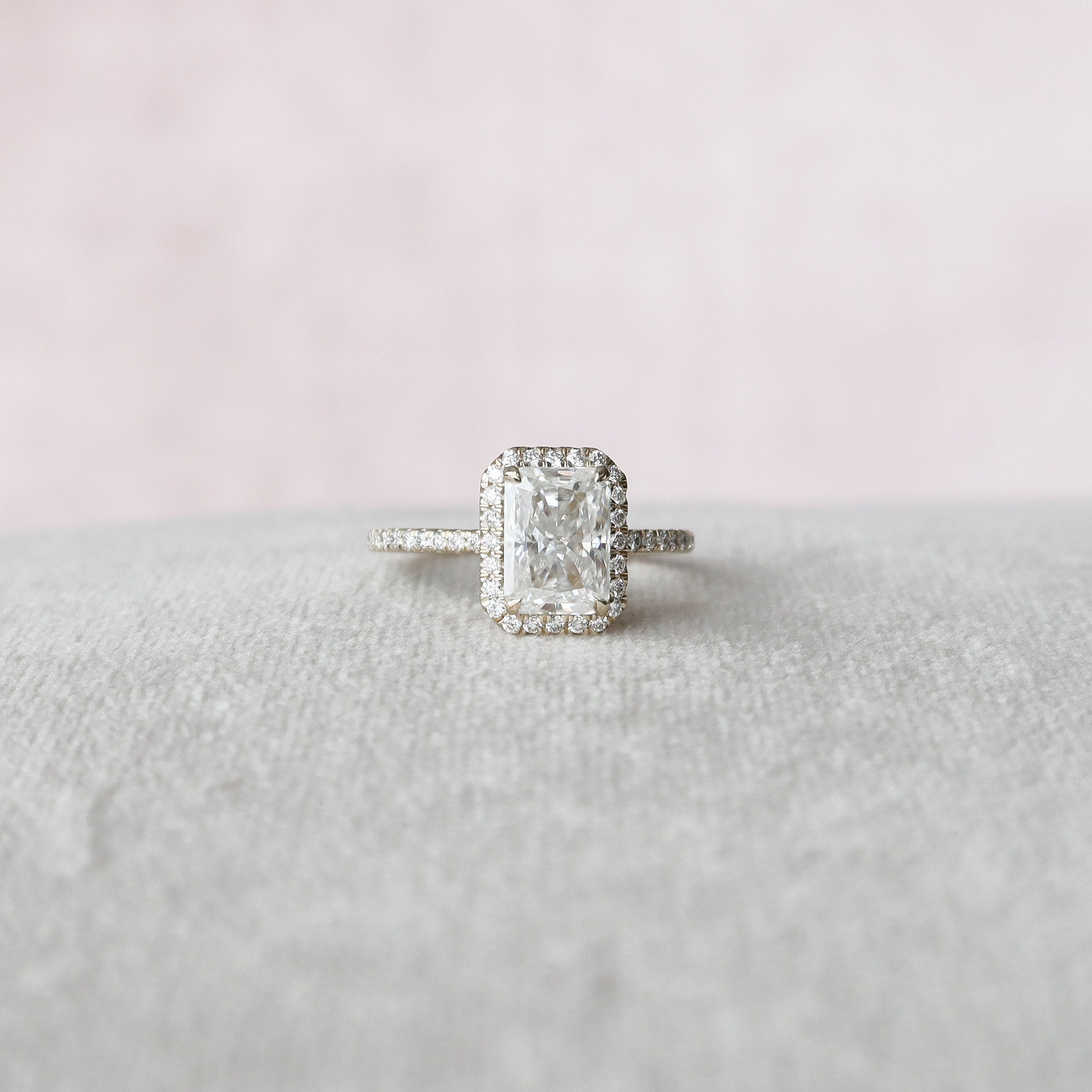 2.0 CT Radiant Cut Moissanite Halo Engagement Ring