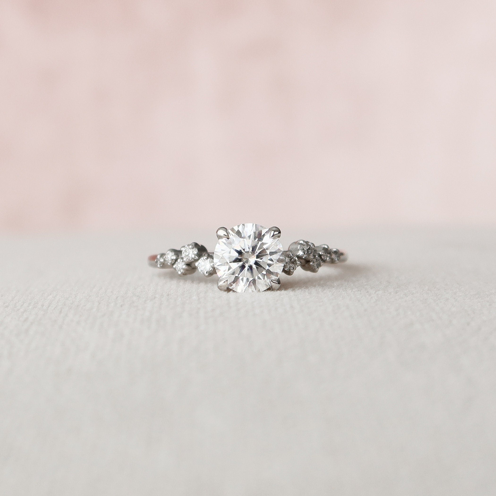 1.0 CT Round Cut Moissanite Cluster Style Engagement Ring