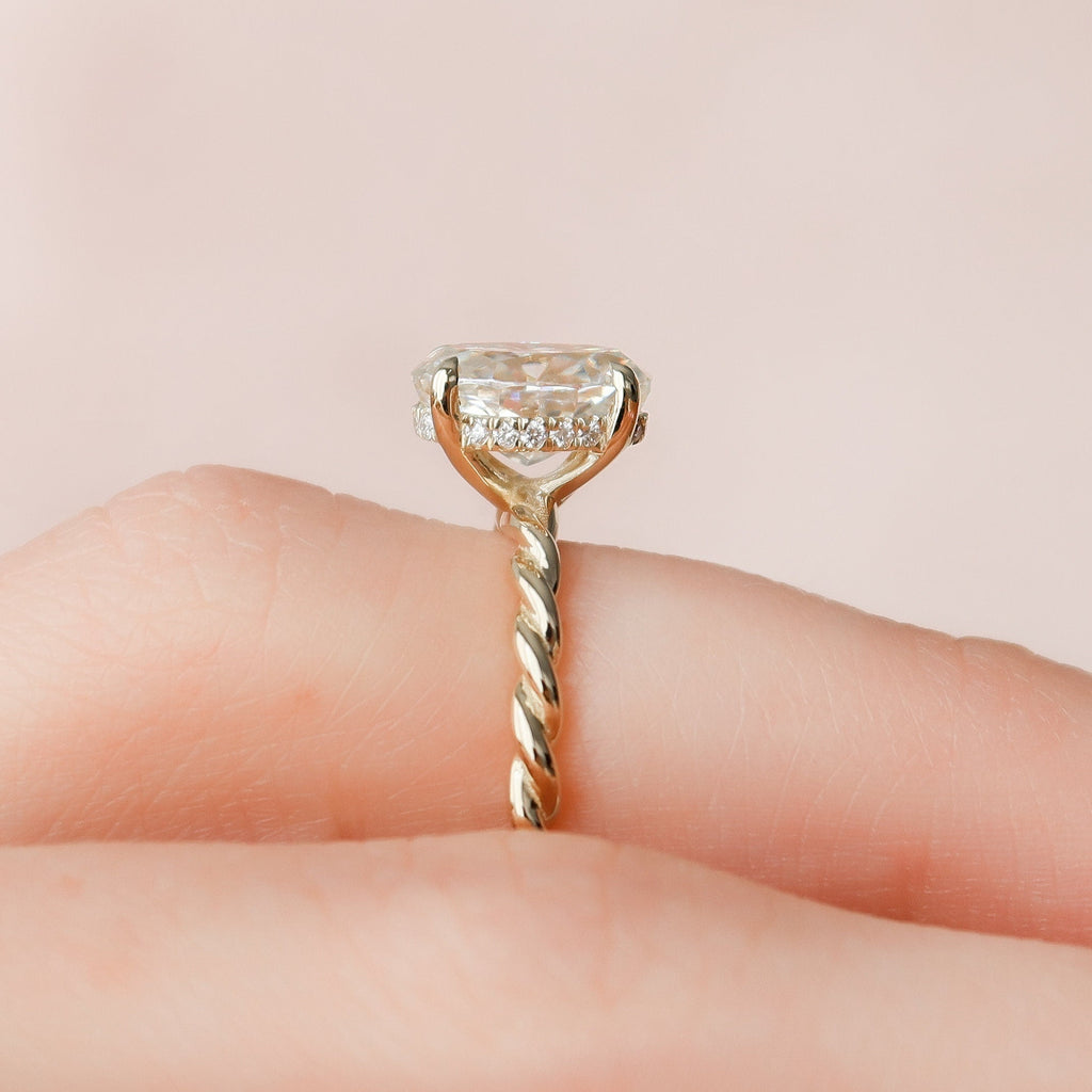 1.50 CT Oval Hidden Halo Twisted Band Moissanite Engagement Ring