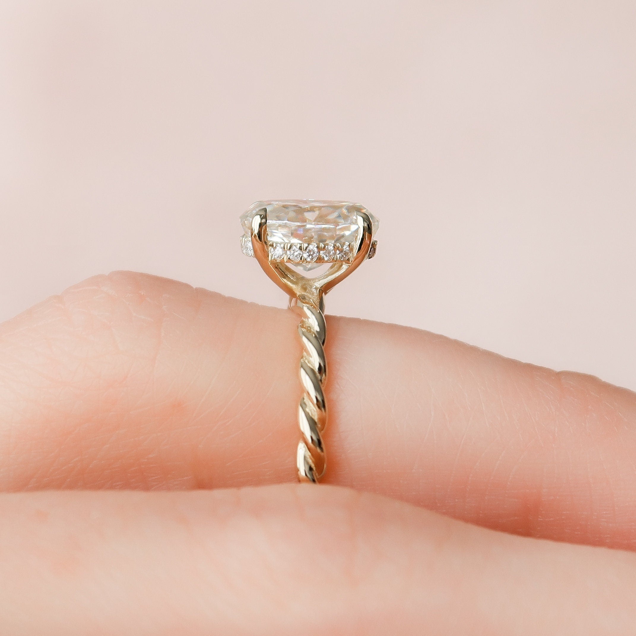 1.50 CT Oval Hidden Halo Twisted Band Moissanite Engagement Ring
