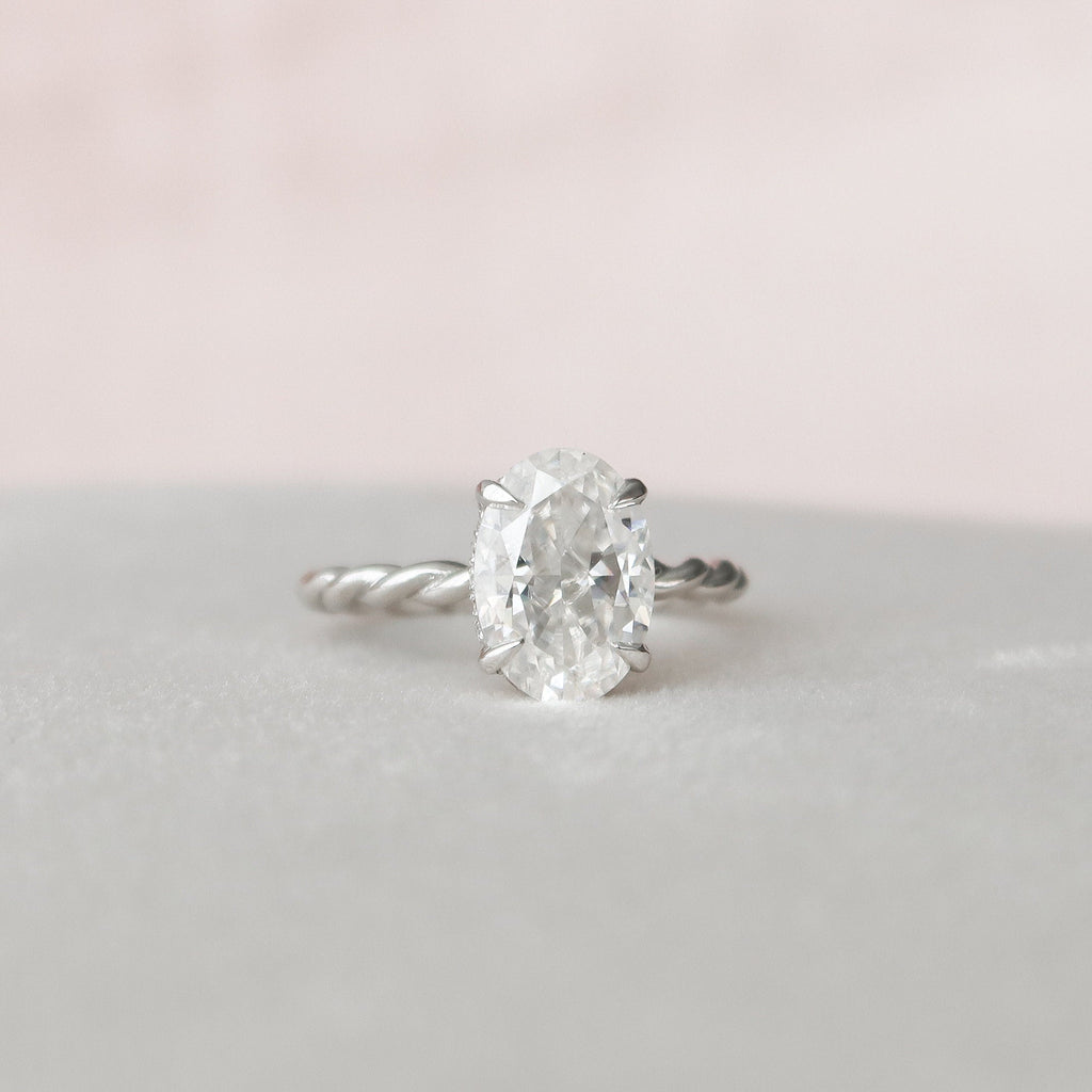 2.0 CT Oval Cut Moissanite Hidden Halo Engagement Ring