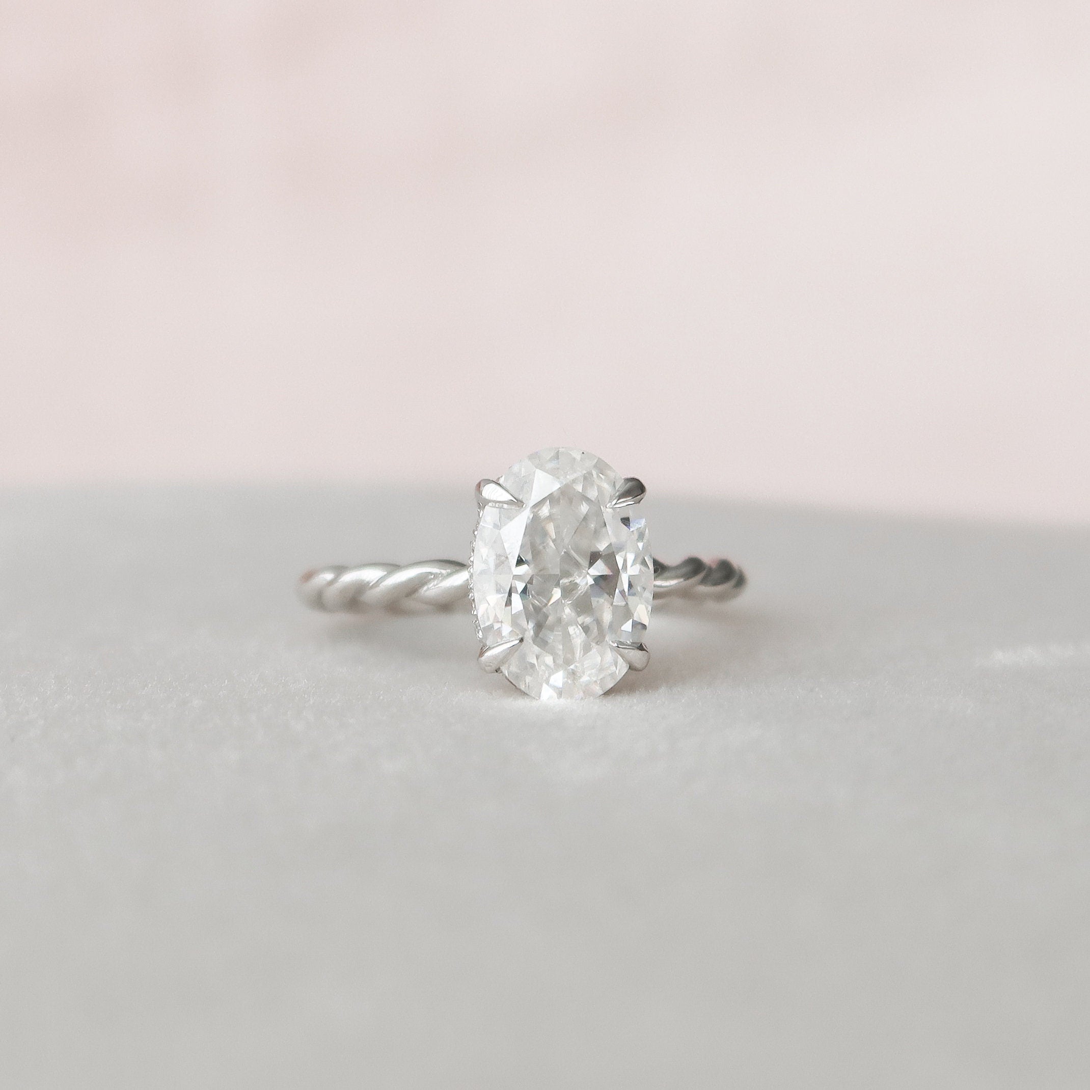 2.0 CT Oval Cut Moissanite Hidden Halo Engagement Ring