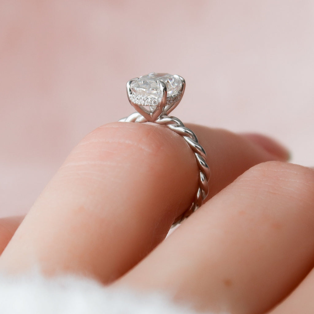 2.0 CT Oval Cut Moissanite Hidden Halo Engagement Ring