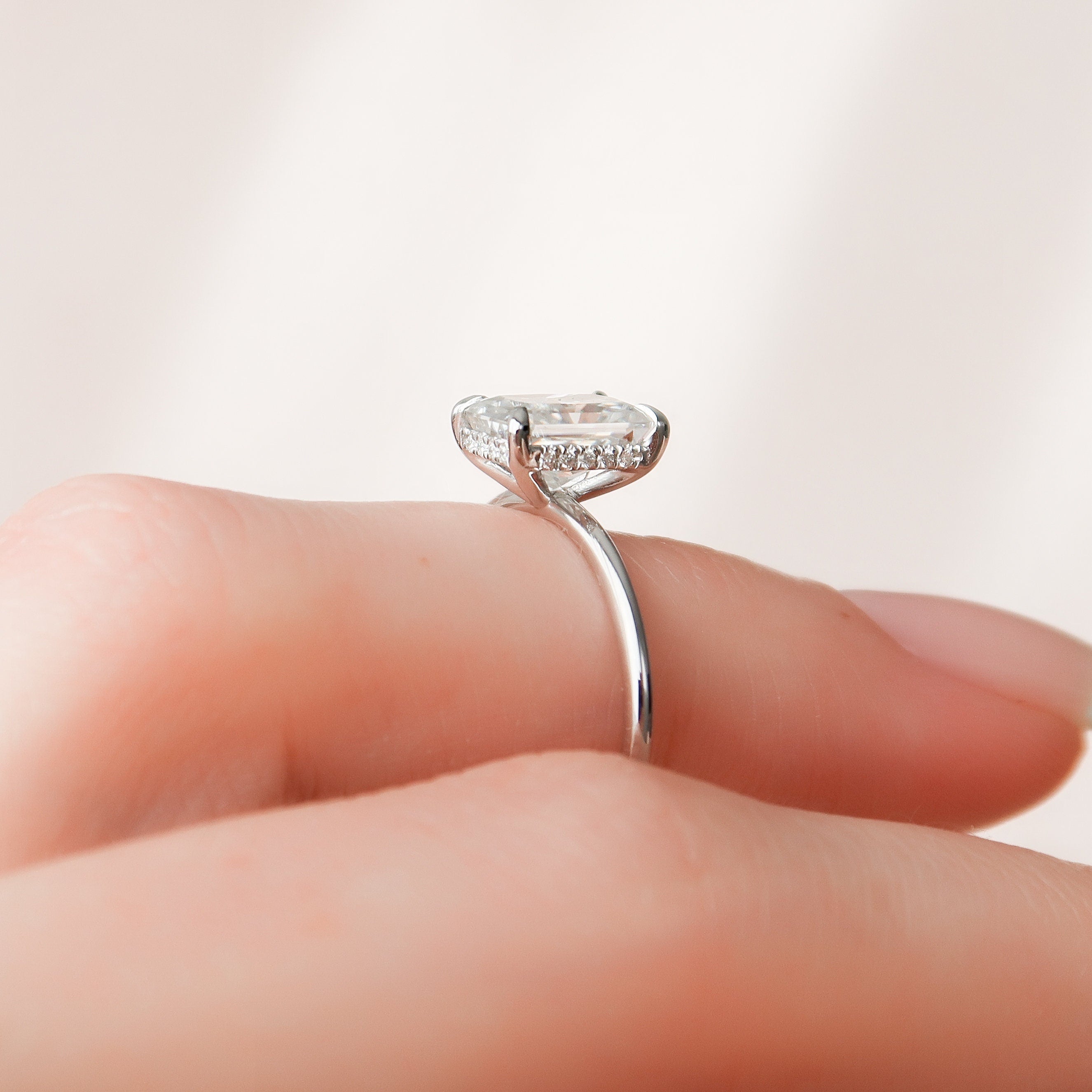 2.0 CT Radiant Moissanite Hidden Halo Engagement Ring
