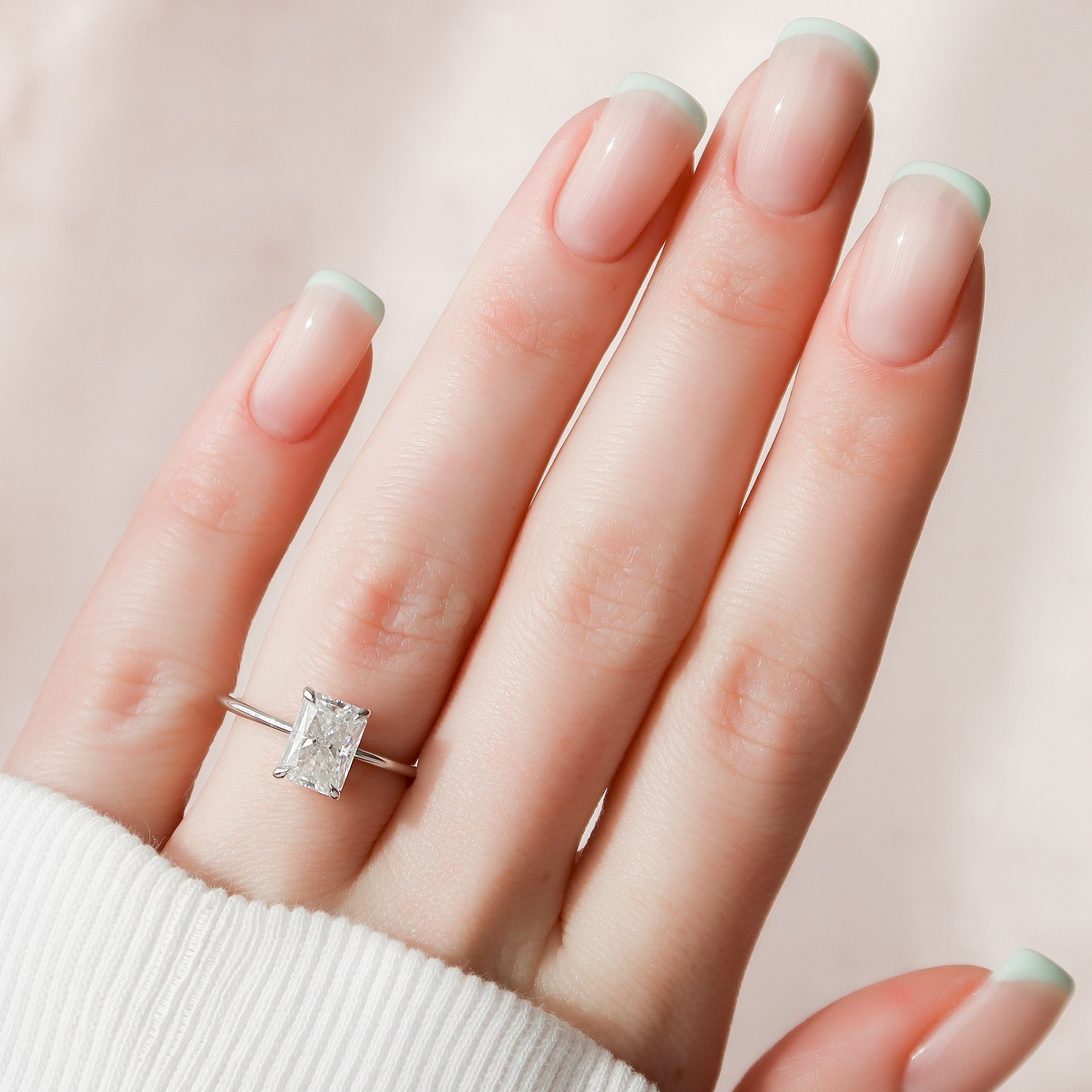 2.0 CT Radiant Moissanite Hidden Halo Engagement Ring