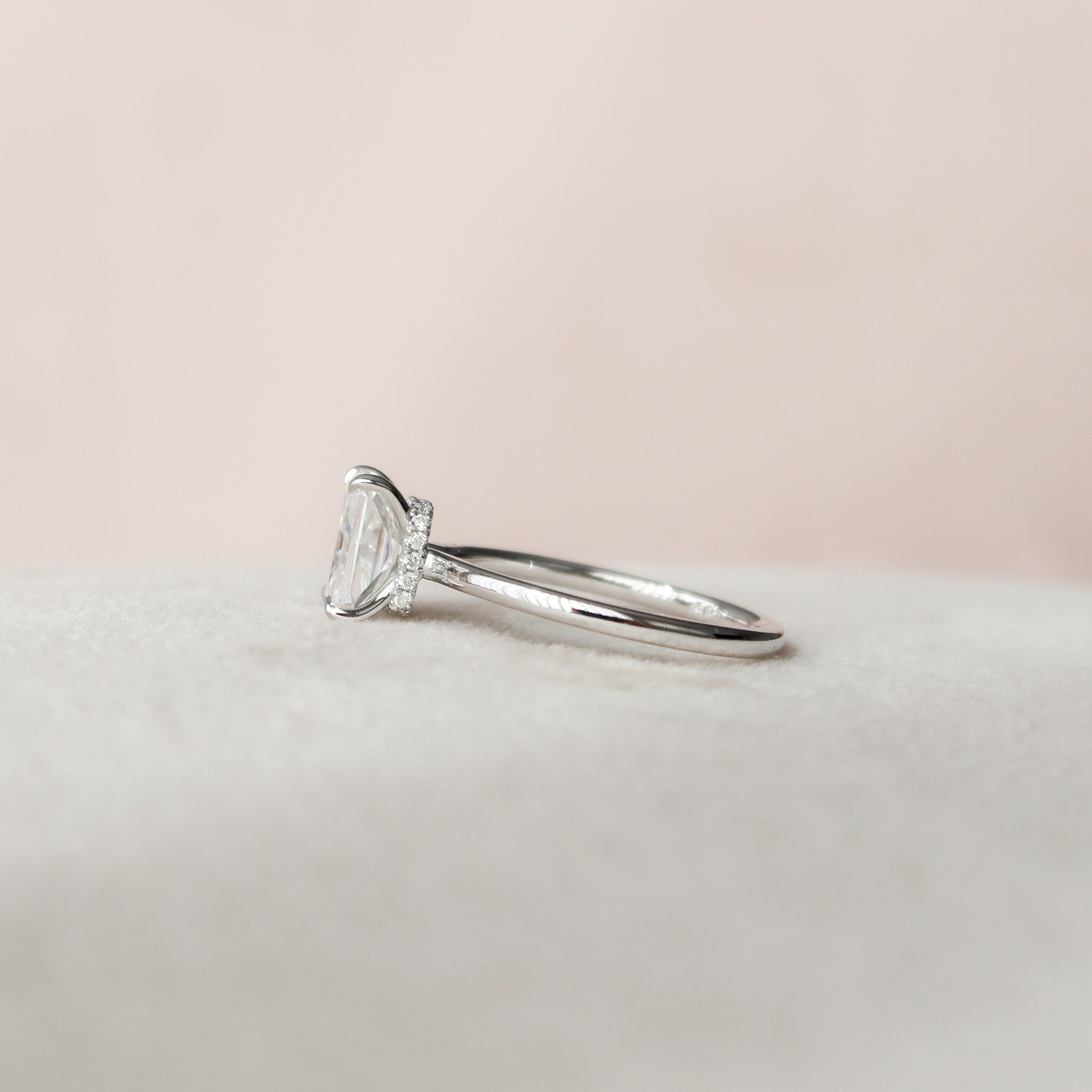 1.50 CT Radiant Cut Moissanite Hidden Halo Engagement Ring