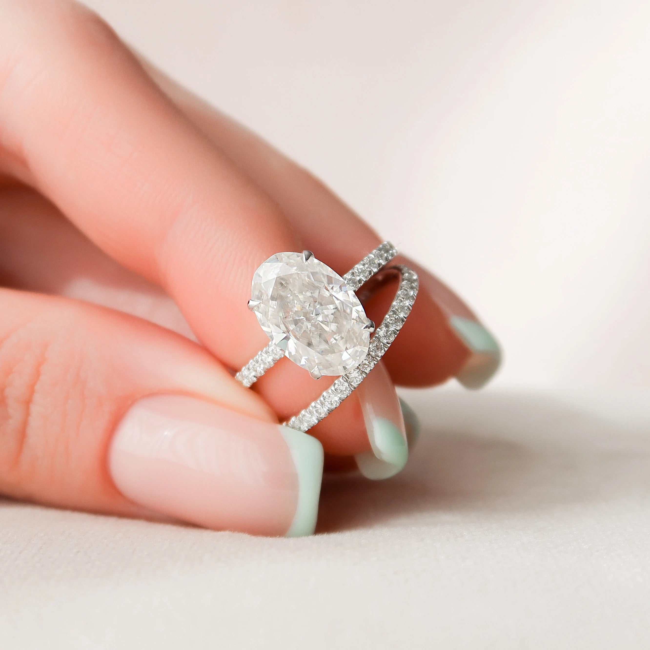 3.50CT Oval Cut Moissanite Pave Bridal Ring Set